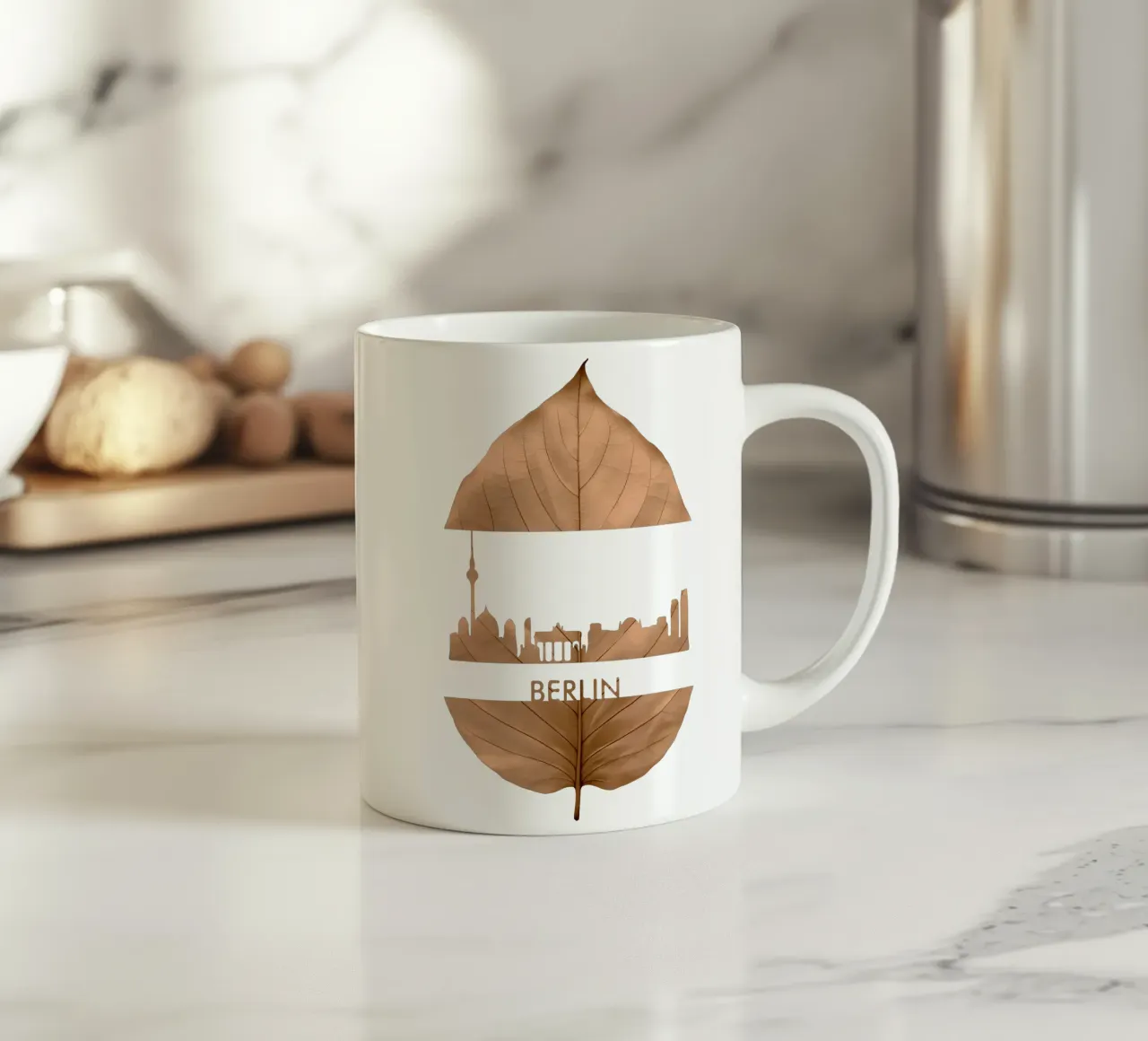skyline della città di berlino taglio di foglie ilustrazione tazza in ceramica da kahfiza