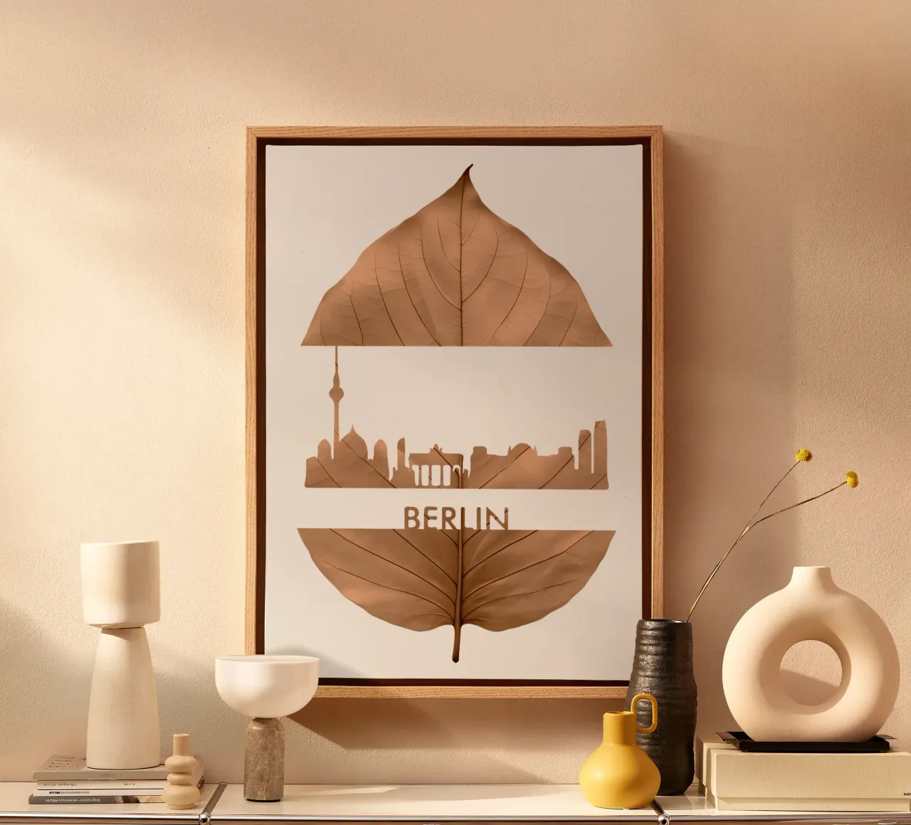 skyline della città di berlino taglio di foglie ilustrazione tela con Cornice a cassetta da kahfiza