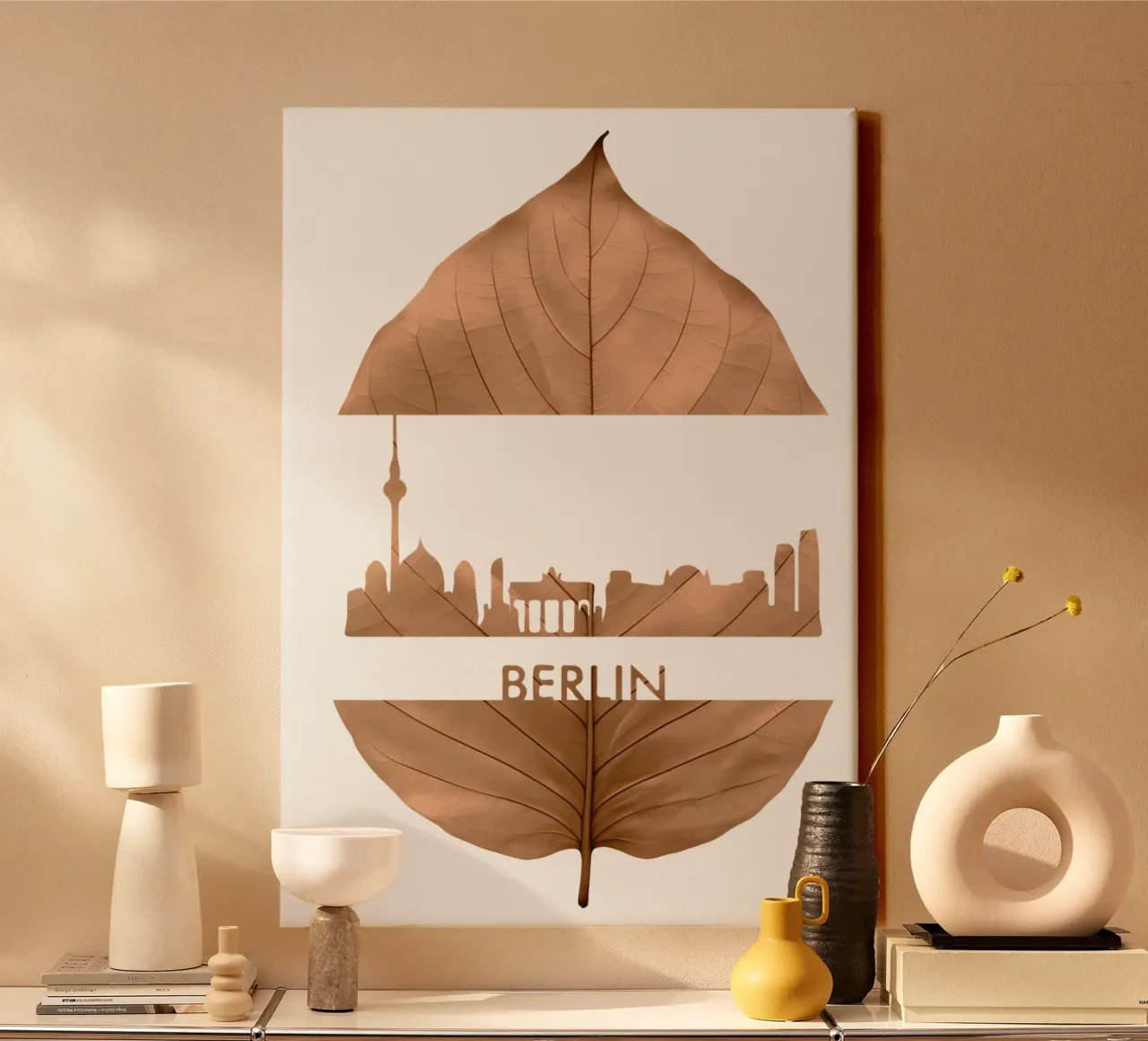 skyline della città di berlino taglio di foglie ilustrazione tela con Cornice a cassetta da kahfiza