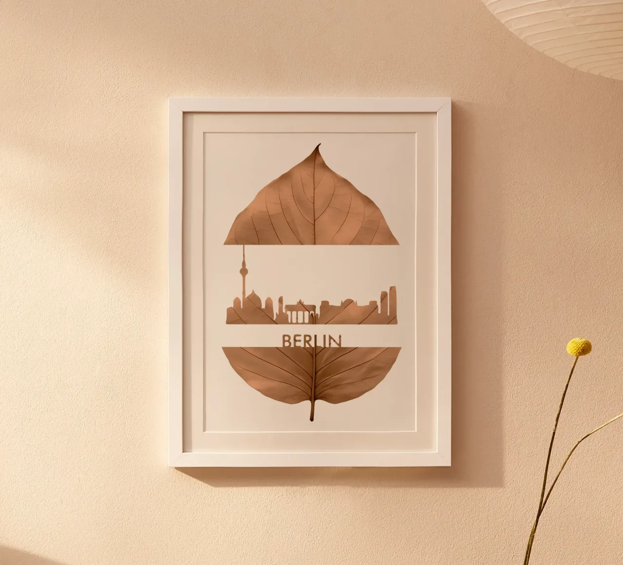 skyline della città di berlino taglio di foglie ilustrazione poster con telaio in plastica da kahfiza
