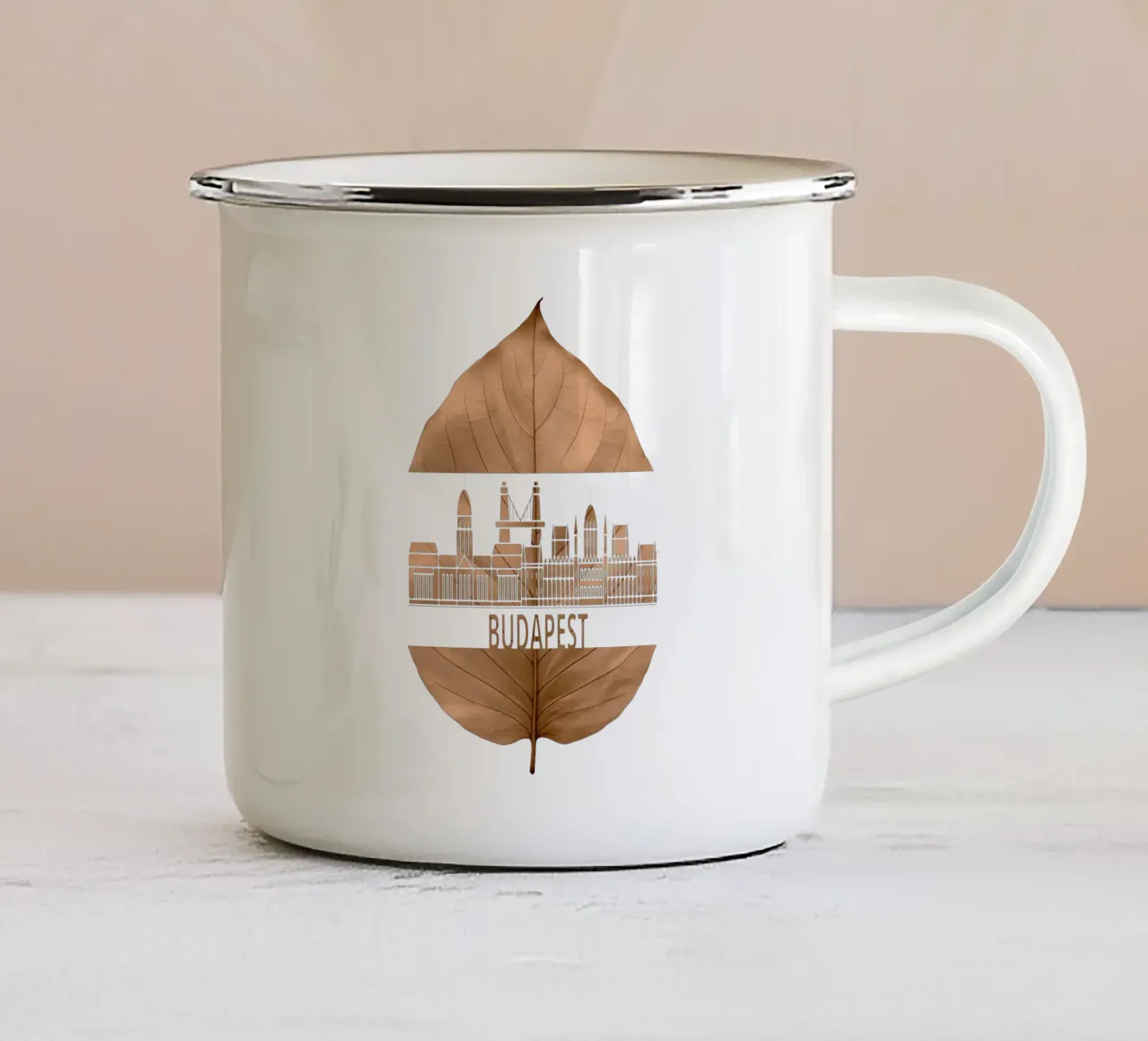 skyline della città di budapest ilustrazione di taglio della foglia tazza in smalto da kahfiza