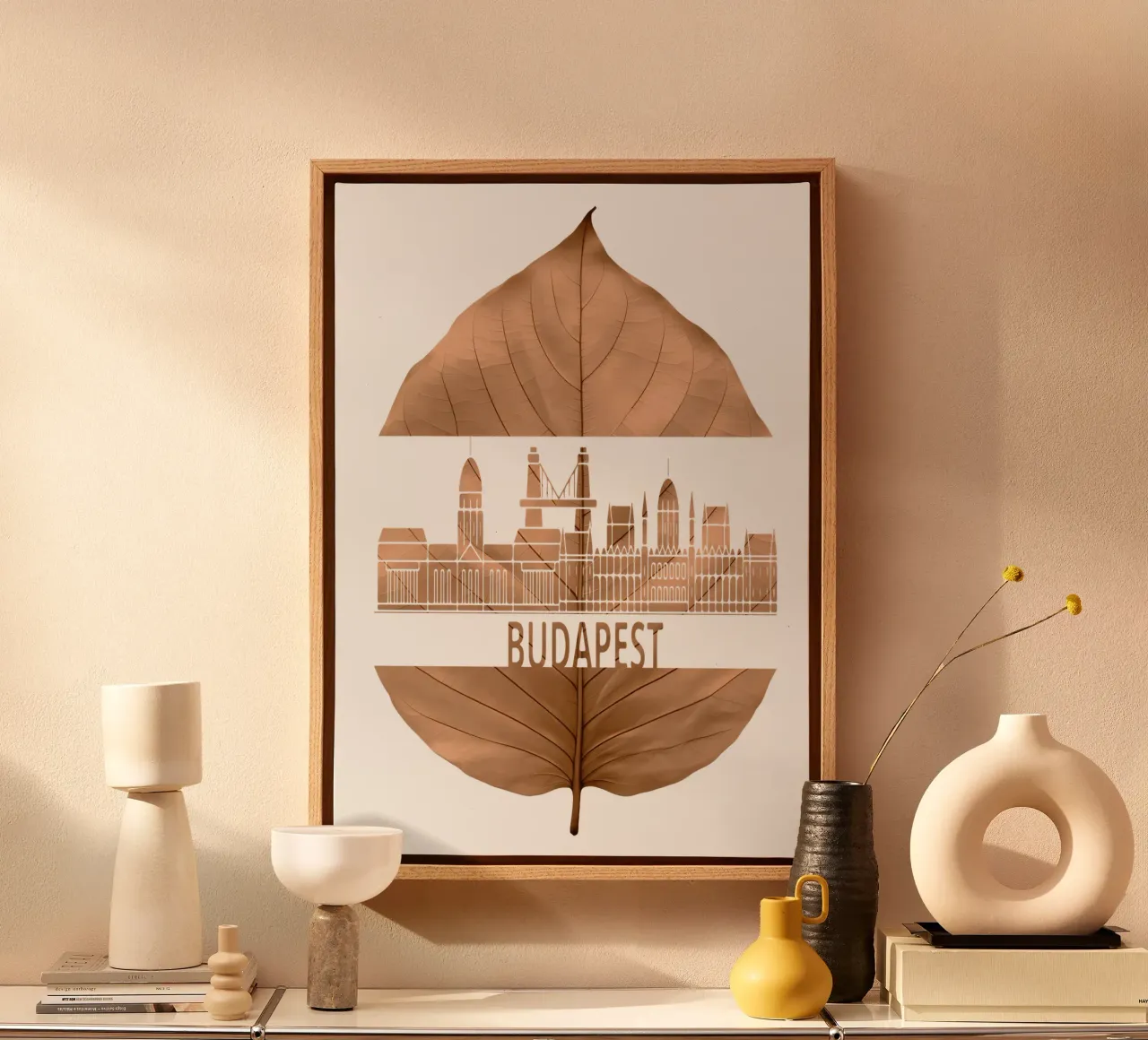 skyline della città di budapest ilustrazione di taglio della foglia tela con Cornice a cassetta da kahfiza
