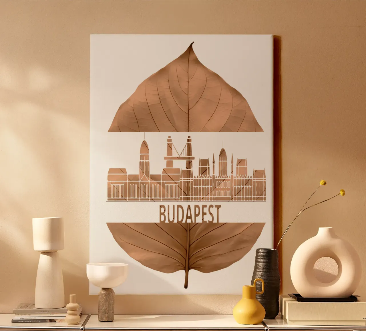 skyline della città di budapest ilustrazione di taglio della foglia tela con Cornice a cassetta da kahfiza