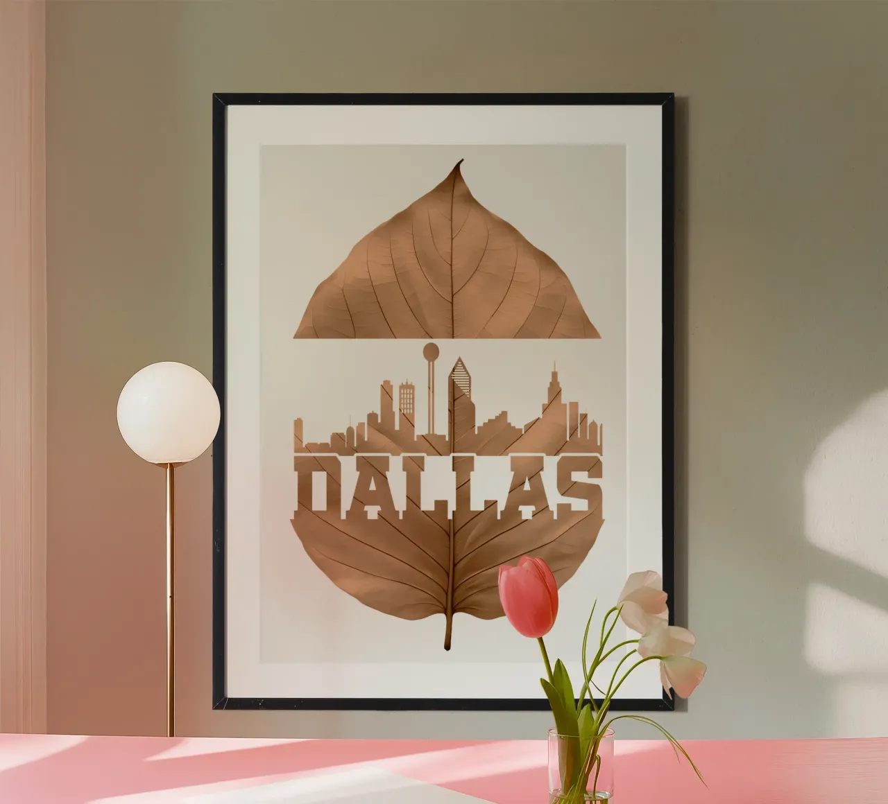 ilustrazione di taglio della foglia dello skyline della città di dallas carta hahnemühle da kahfiza
