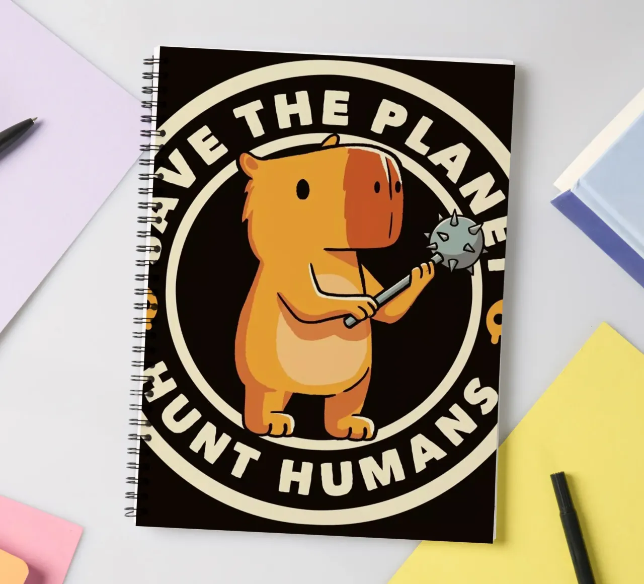 Save The Planet Hunt Humans spiral notebook by Tobe Fonseca