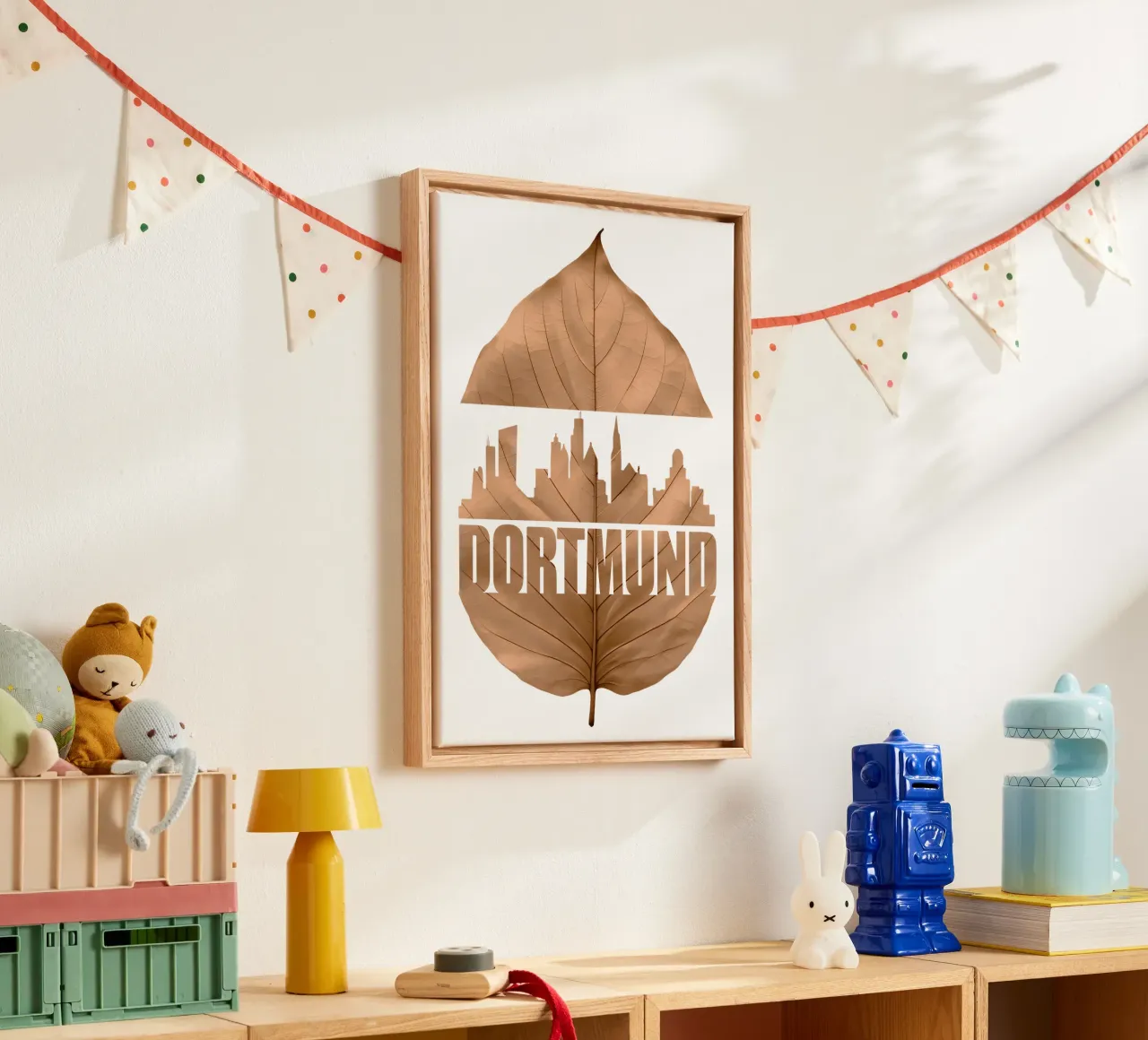 dortmund città skyline taglio foglie ilustrazione tela con Cornice a cassetta da kahfiza