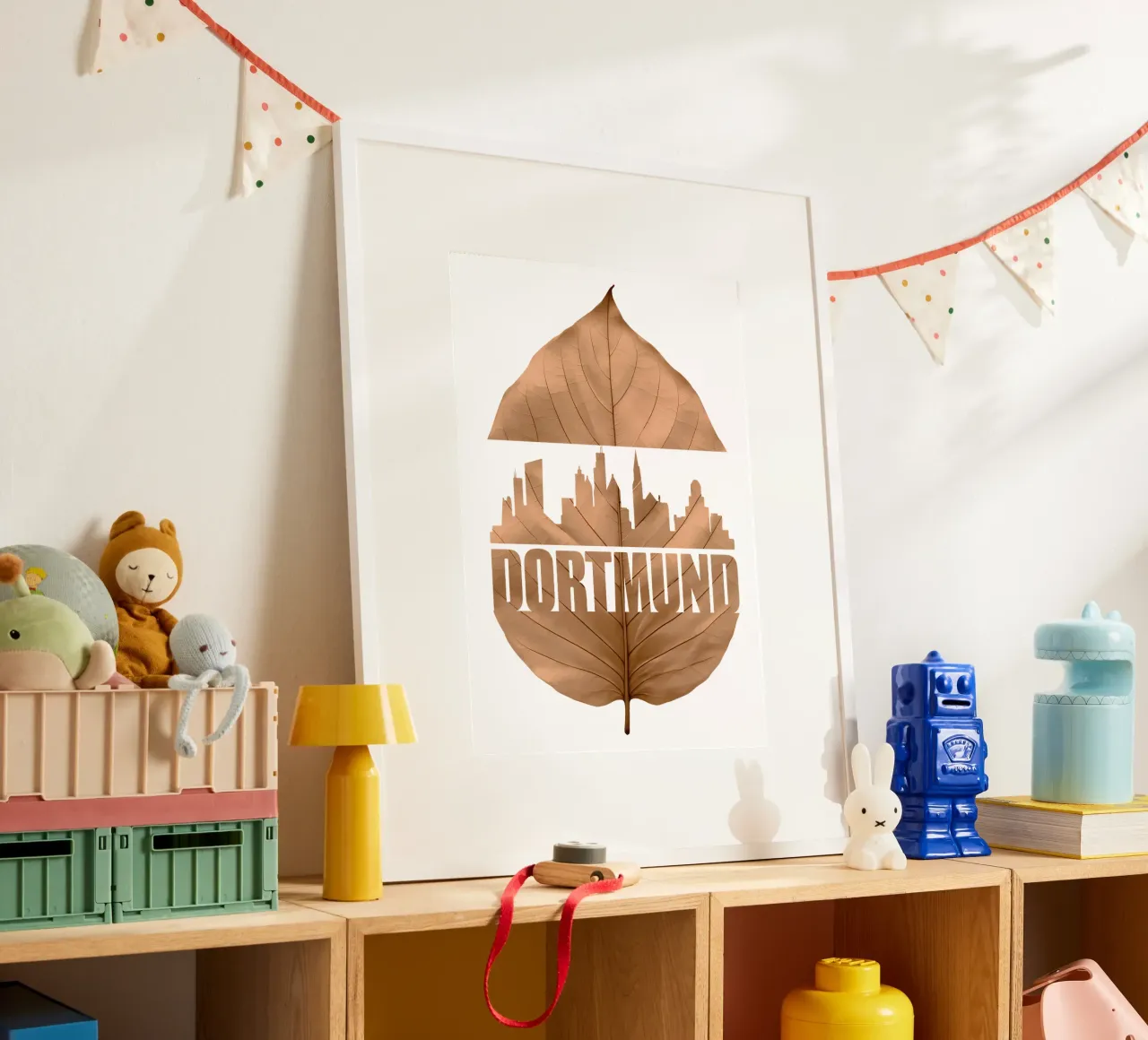 dortmund città skyline taglio foglie ilustrazione poster da kahfiza
