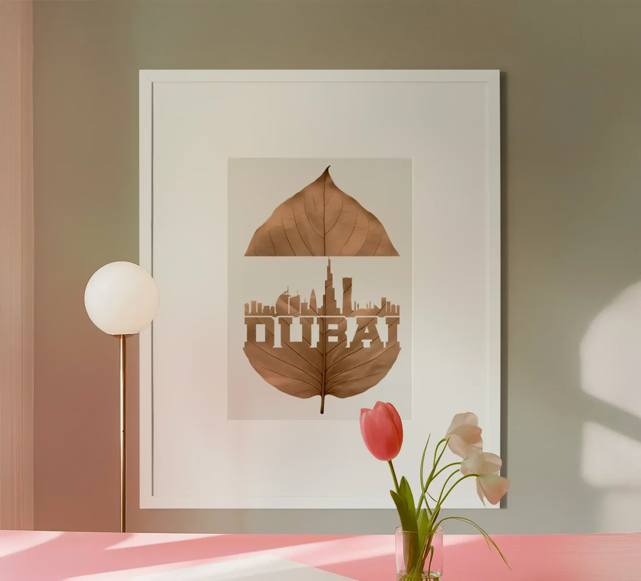 ilustrazione di taglio della foglia dello skyline della città di Dubai poster da kahfiza