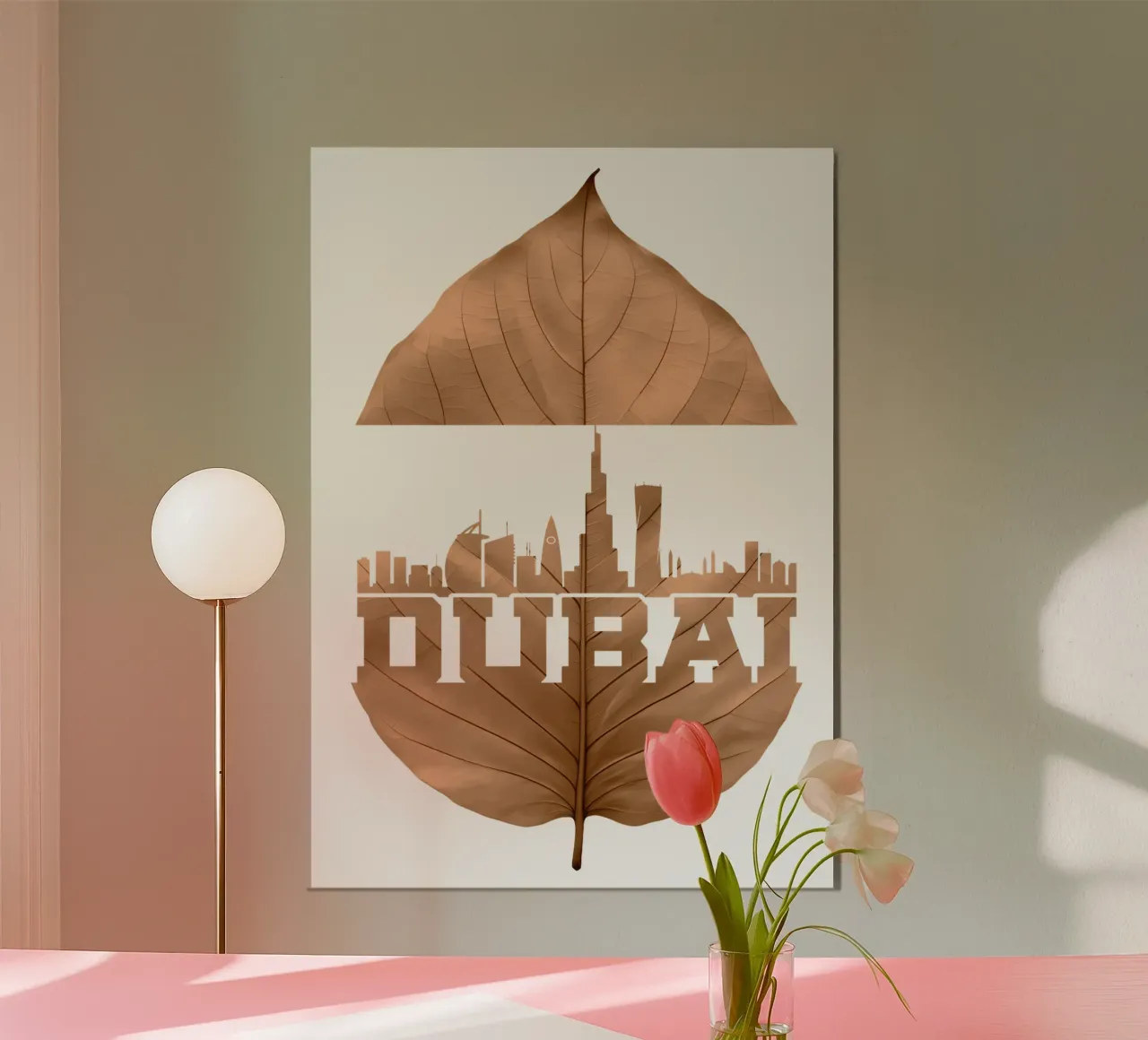 ilustrazione di taglio della foglia dello skyline della città di Dubai poster da kahfiza