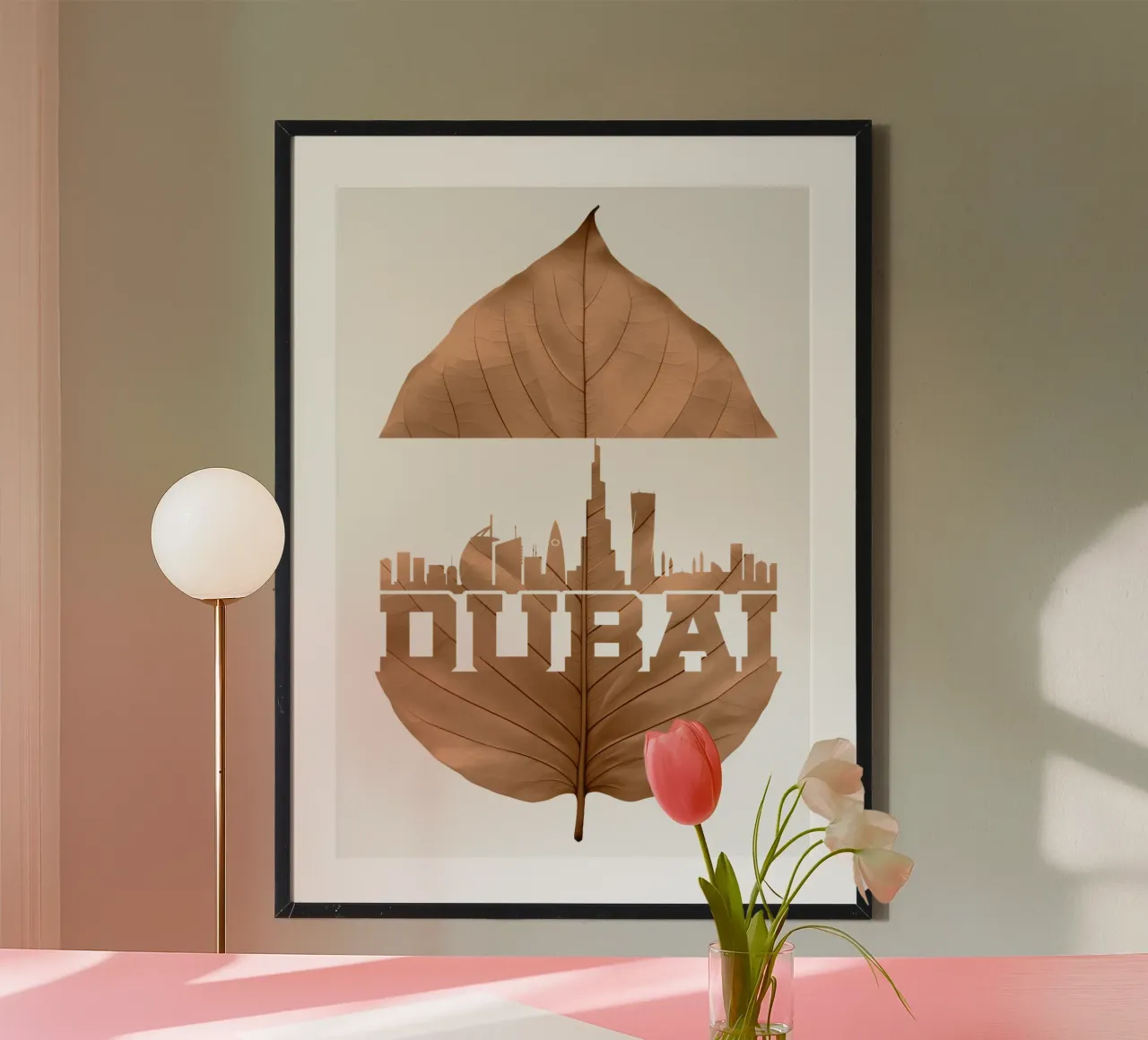 ilustrazione di taglio della foglia dello skyline della città di Dubai poster da kahfiza