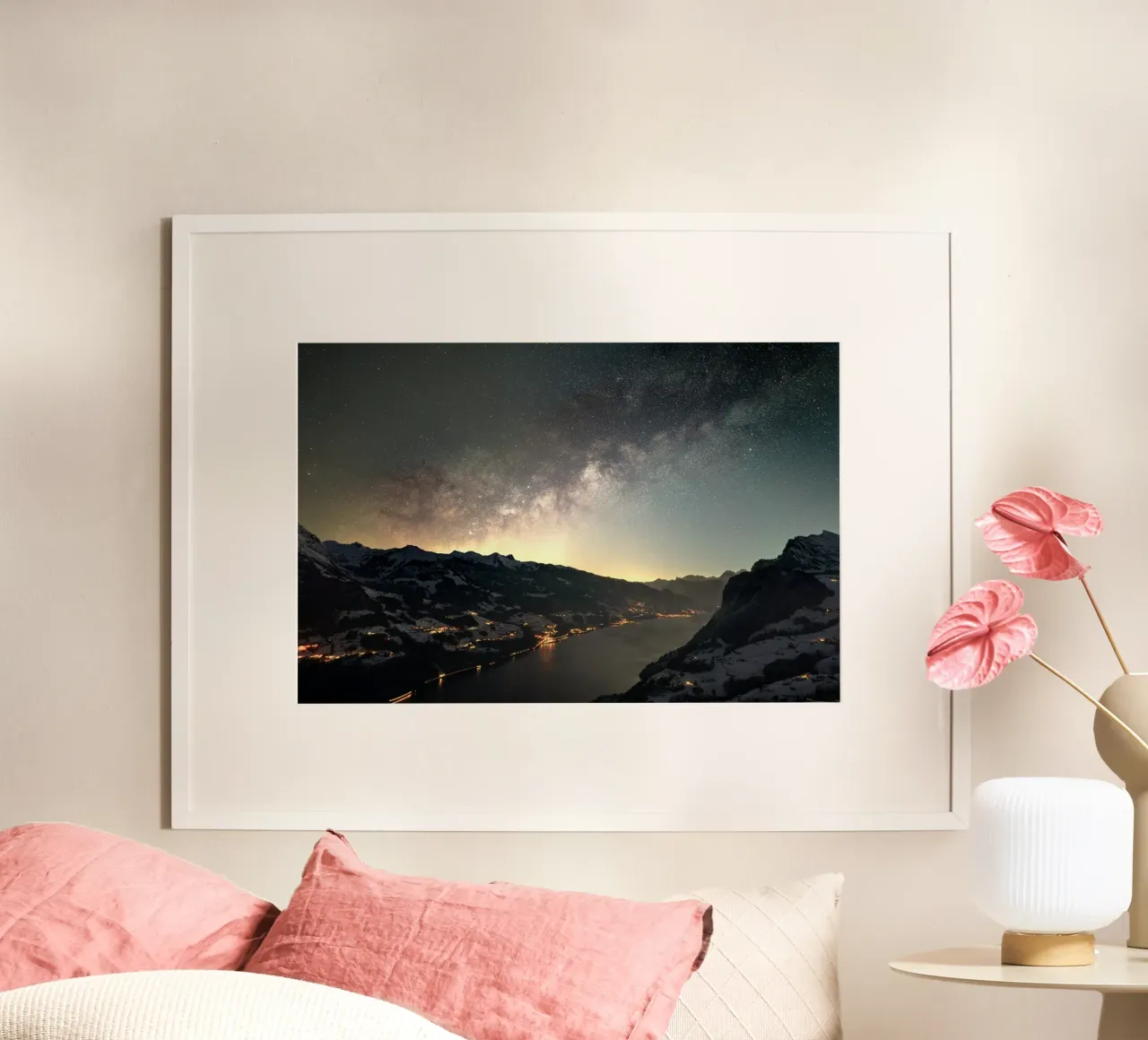 vue sérénité poster avec cadre en plastique de space words