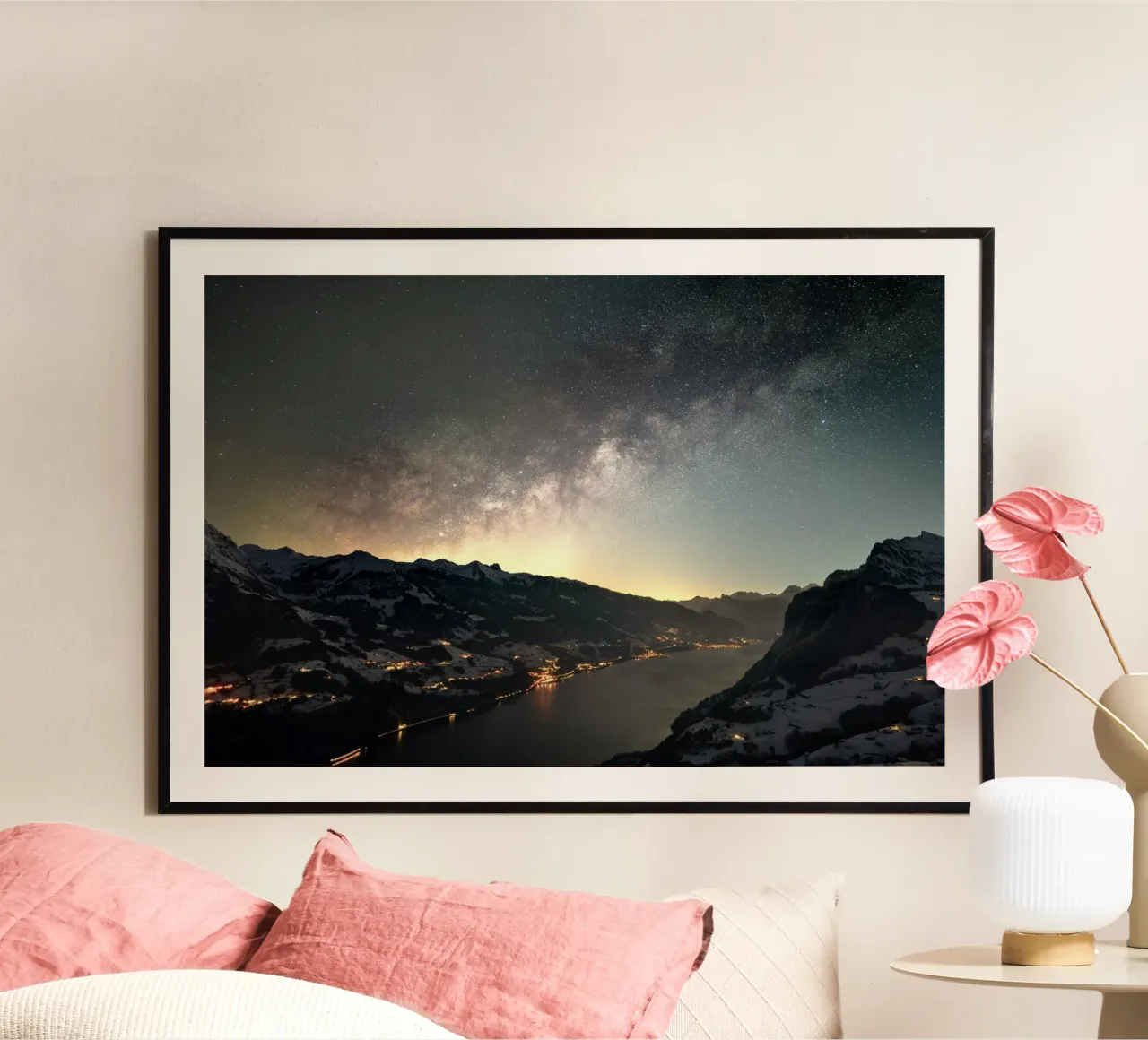vue sérénité poster avec cadre en plastique de space words