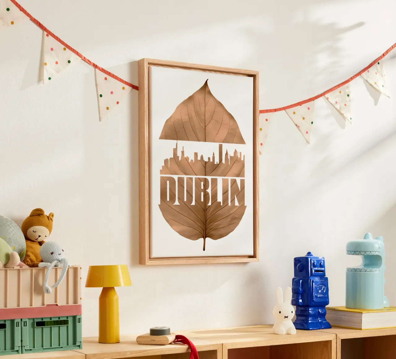 ilustrazione di taglio a foglia della città di dublino tela con Cornice a cassetta da kahfiza