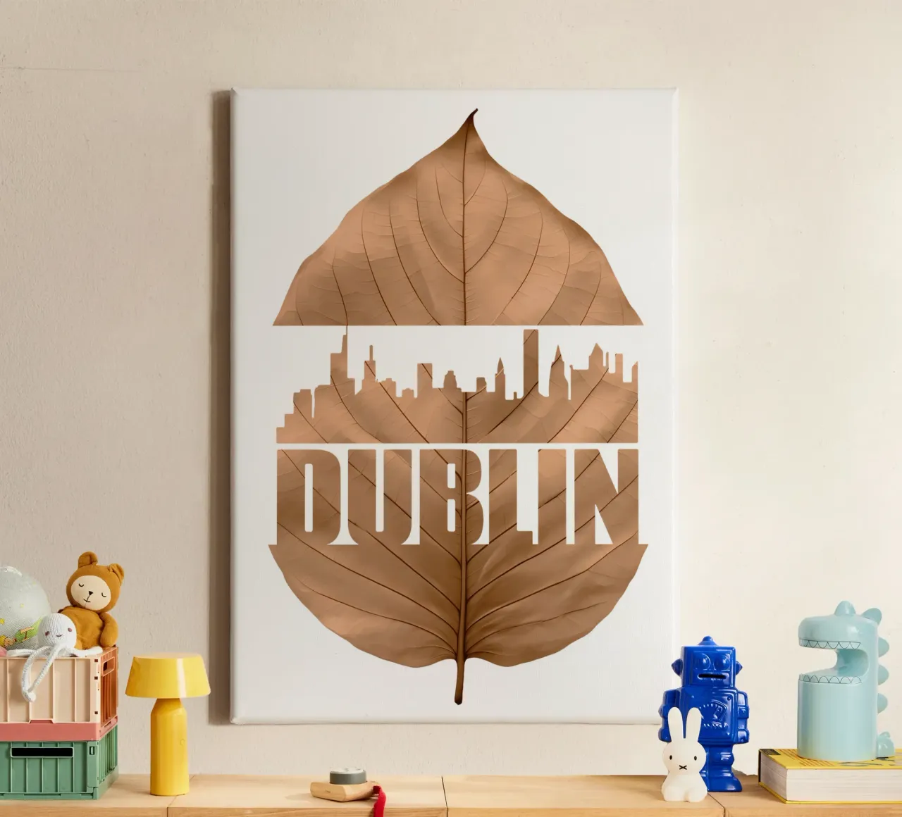 ilustrazione di taglio a foglia della città di dublino tela con Cornice a cassetta da kahfiza