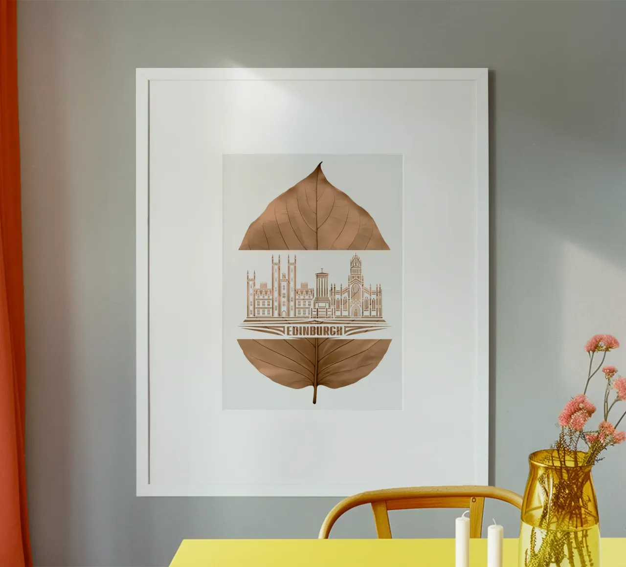 ilustrazione del taglio delle foglie dello skyline della città di edimburgo poster da kahfiza