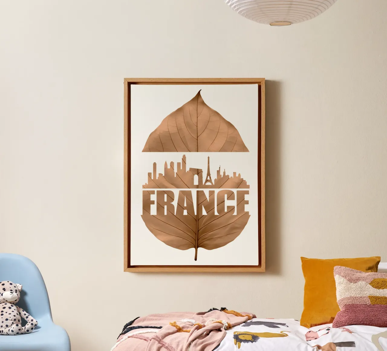 de skyline van de stad frankrijk bladknipsel ilustratie canvas met Baklijst van kahfiza