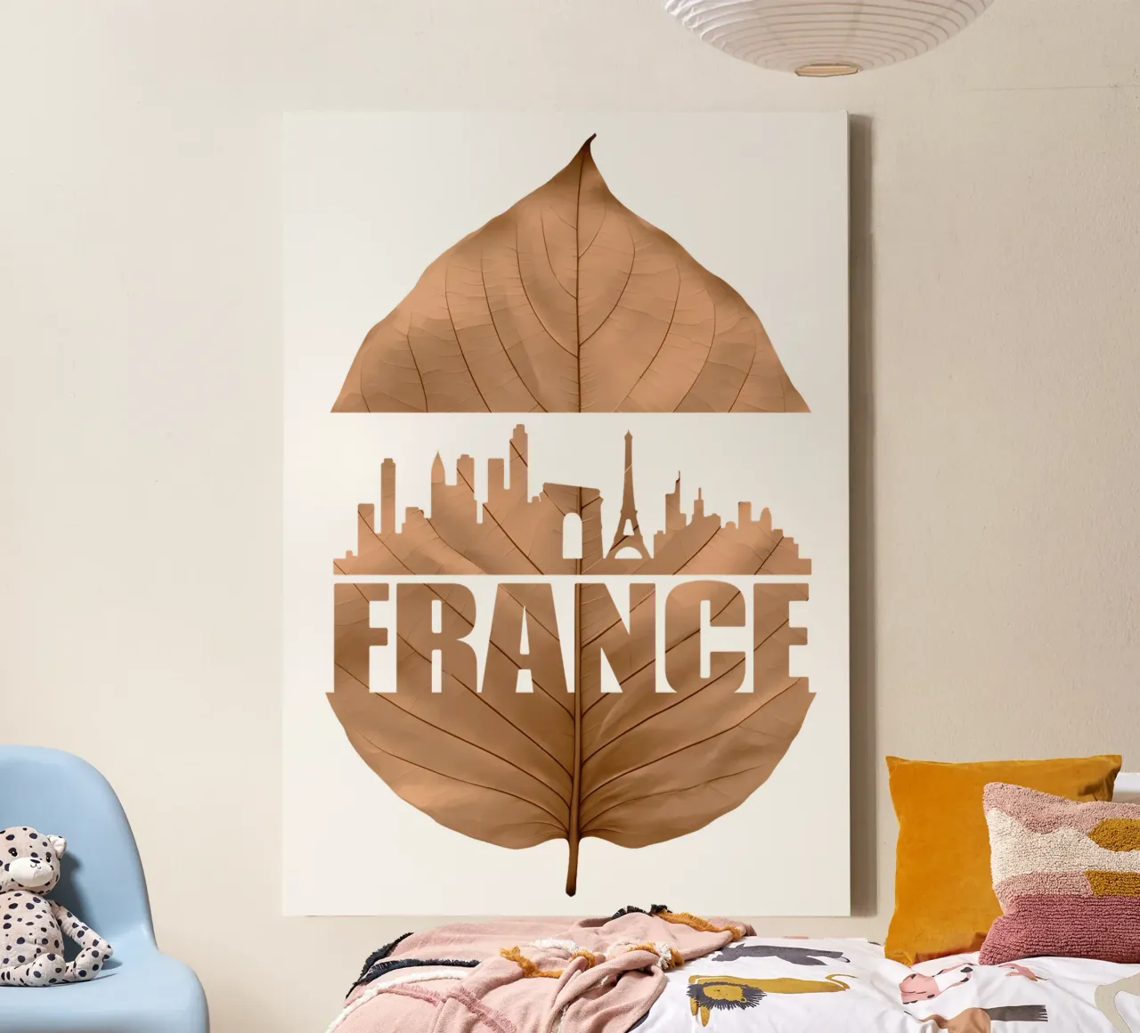 de skyline van de stad frankrijk bladknipsel ilustratie canvas met Baklijst van kahfiza