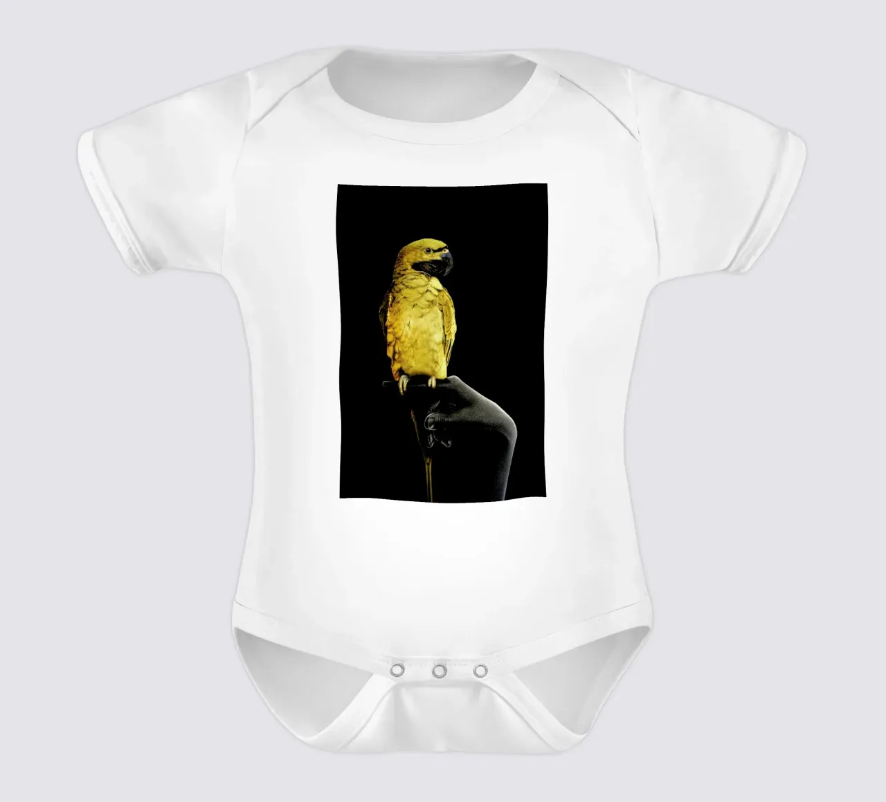 Golden Parrot short-sleeve baby romper by Wouter Rikken
