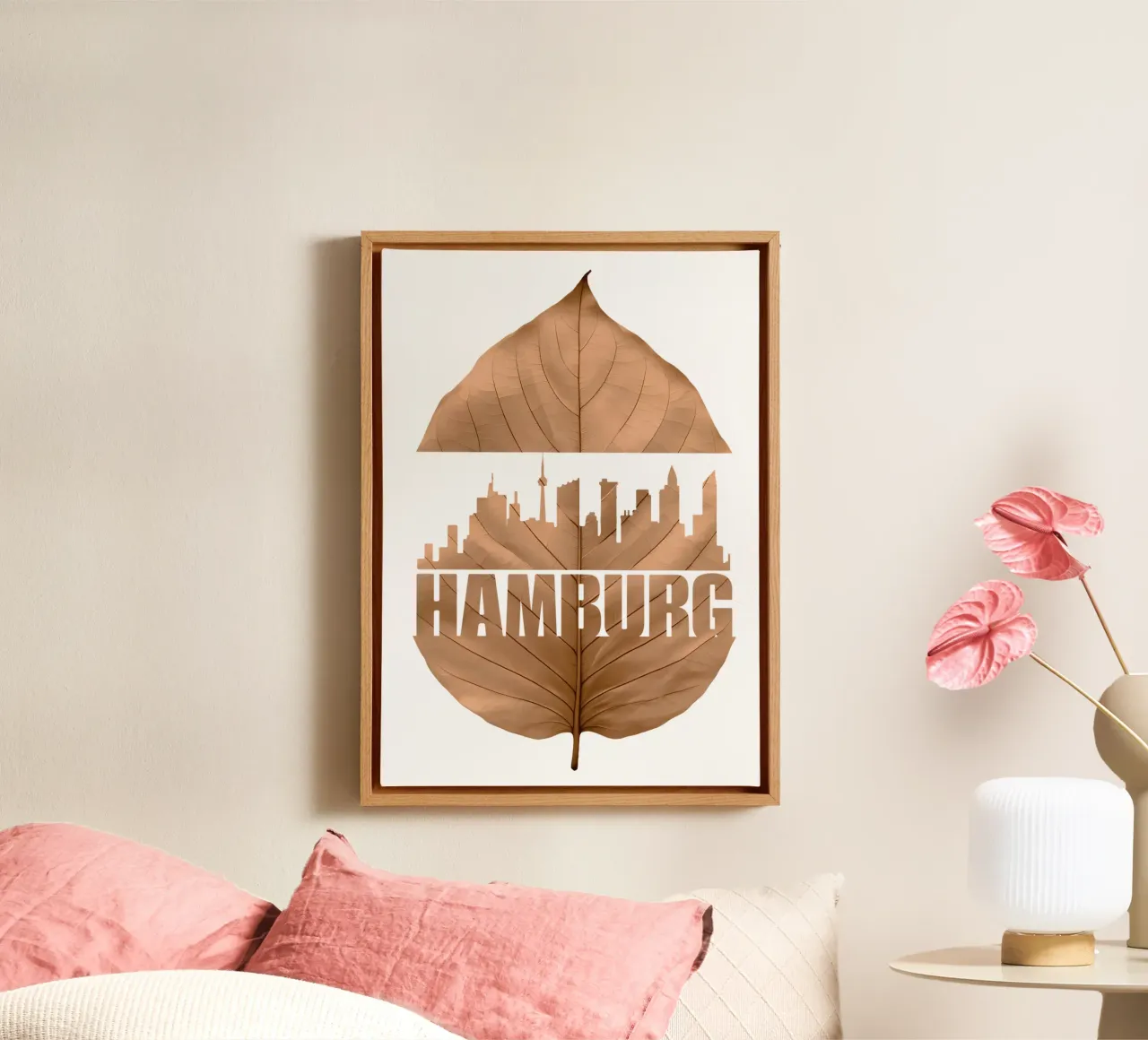 skyline della città di amburgo illustrazione di taglio delle foglie tela con Cornice a cassetta da kahfiza