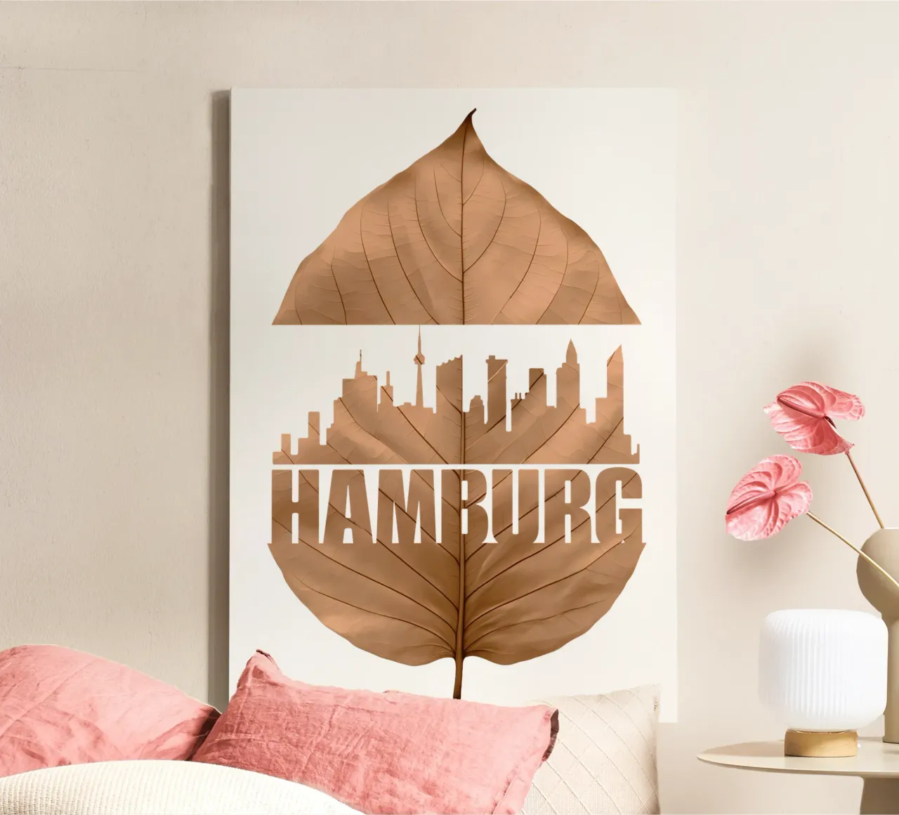 skyline della città di amburgo illustrazione di taglio delle foglie tela con Cornice a cassetta da kahfiza