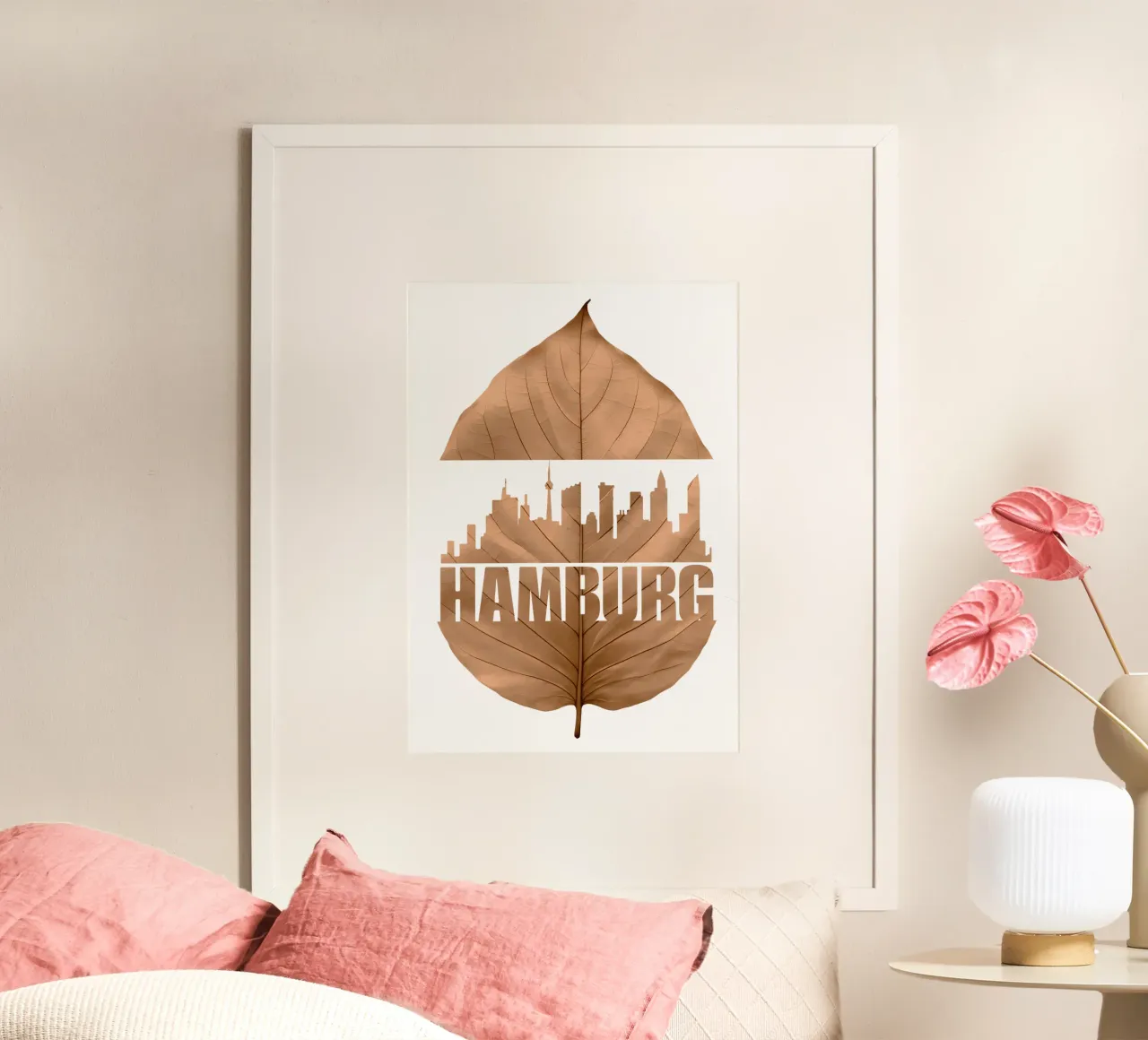 skyline della città di amburgo illustrazione di taglio delle foglie poster con telaio in plastica da kahfiza
