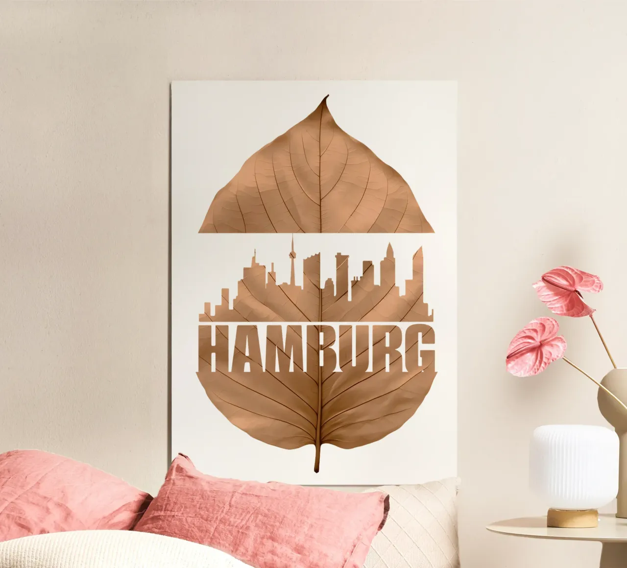 skyline della città di amburgo illustrazione di taglio delle foglie poster con telaio in plastica da kahfiza