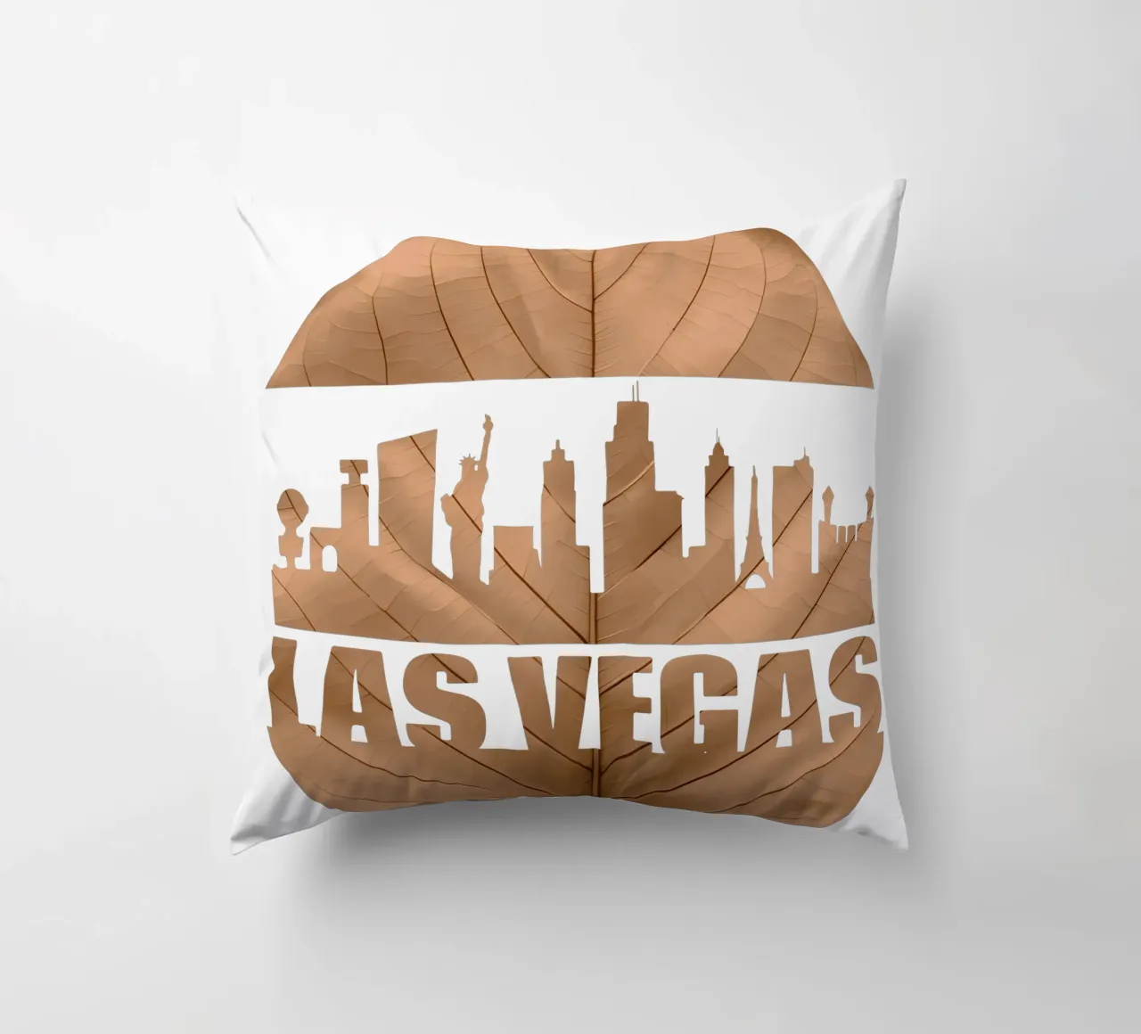 ilustrazione di taglio delle foglie dello skyline della città di las vegas cuscino da kahfiza