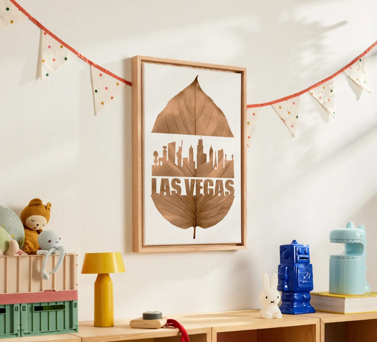 ilustrazione di taglio delle foglie dello skyline della città di las vegas tela con Cornice a cassetta da kahfiza
