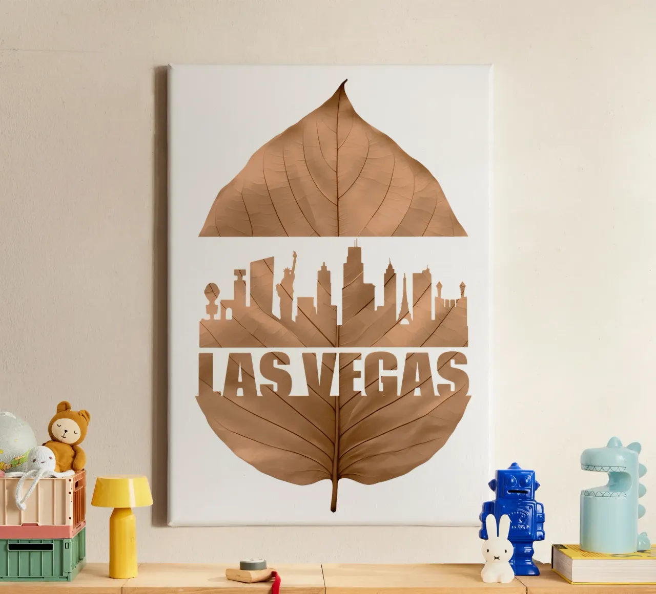 ilustrazione di taglio delle foglie dello skyline della città di las vegas tela con Cornice a cassetta da kahfiza