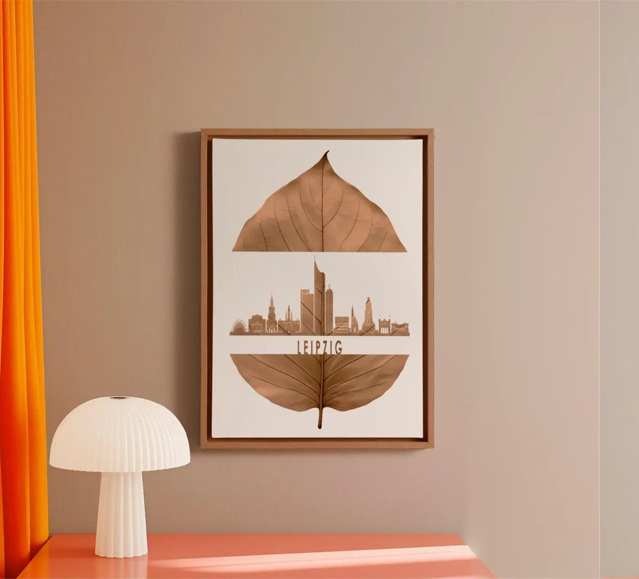 skyline della città di lipsia ilustrazione di taglio della foglia tela con Cornice a cassetta da kahfiza
