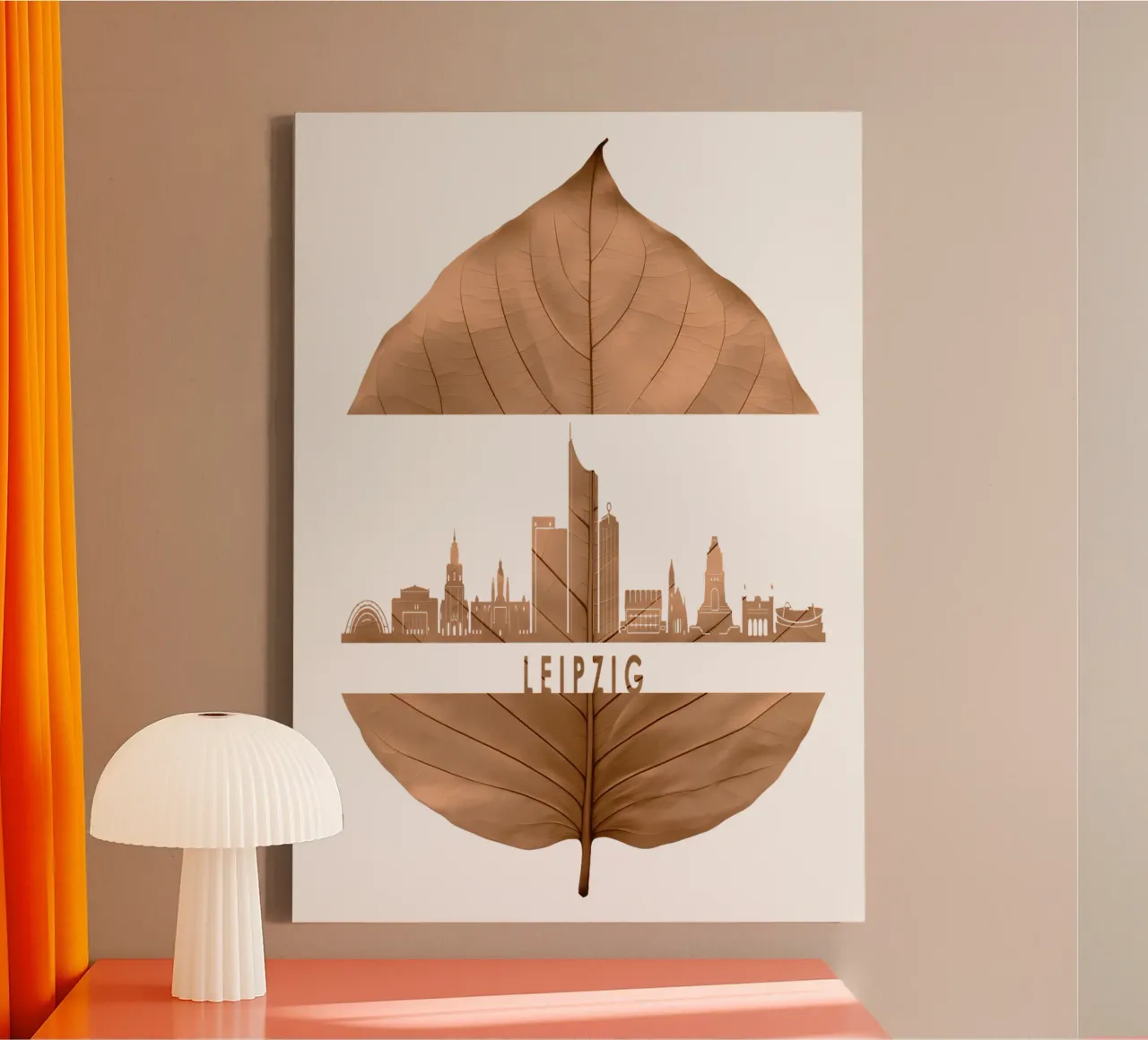 skyline della città di lipsia ilustrazione di taglio della foglia tela con Cornice a cassetta da kahfiza