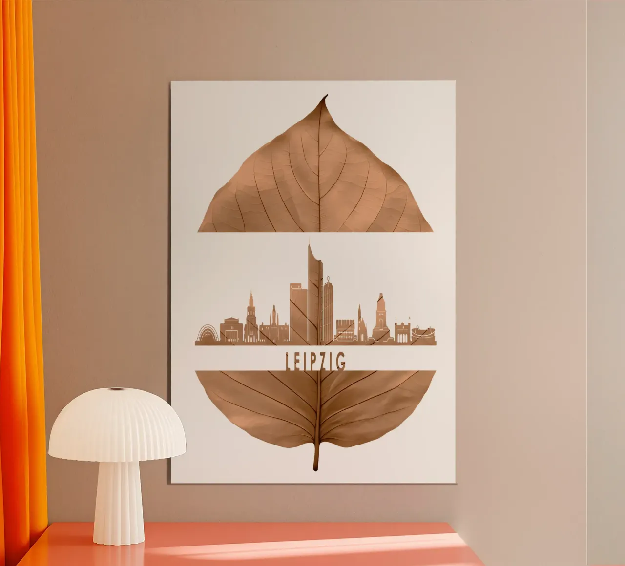 skyline della città di lipsia ilustrazione di taglio della foglia poster da kahfiza