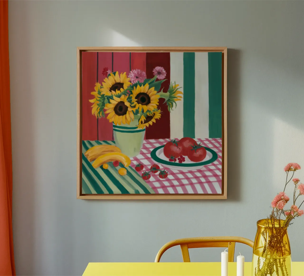 Sunflower Striped Repose canvas with Floater frame by Fable Tempa