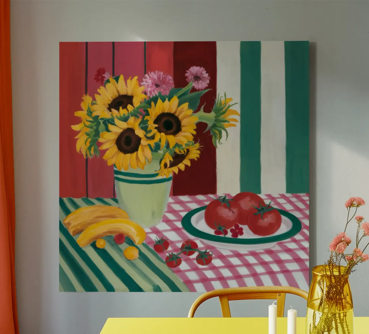 Sunflower Striped Repose canvas with Floater frame by Fable Tempa