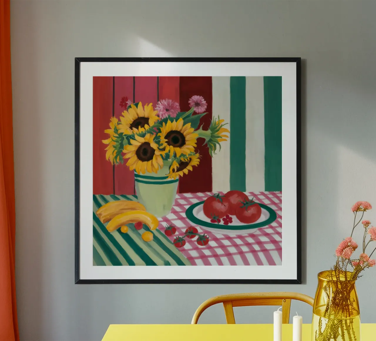 Riposo a strisce di girasole poster con telaio in alluminio da Fable Tempa