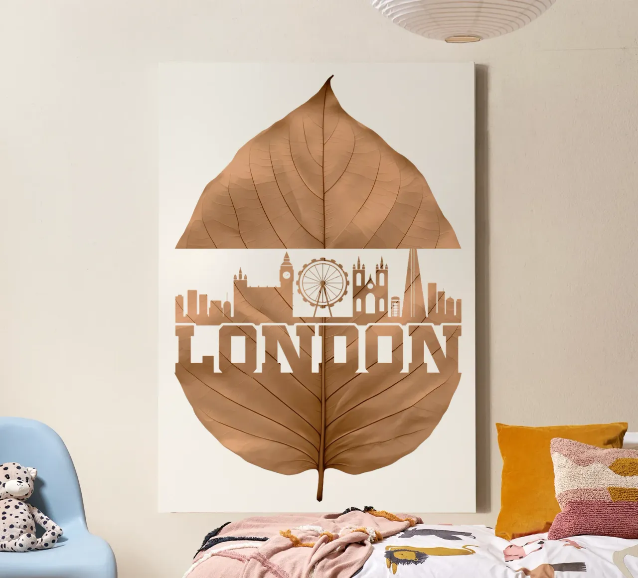 ilustrazione di taglio a foglia dello skyline della città di Londra tela con Cornice a cassetta da kahfiza