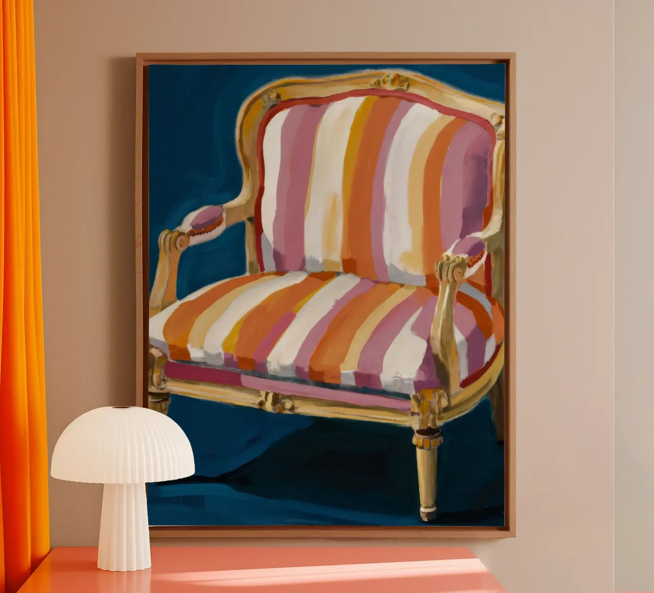 Gestreepte Bergere Elegantie canvas met Baklijst van Tiga Bersama