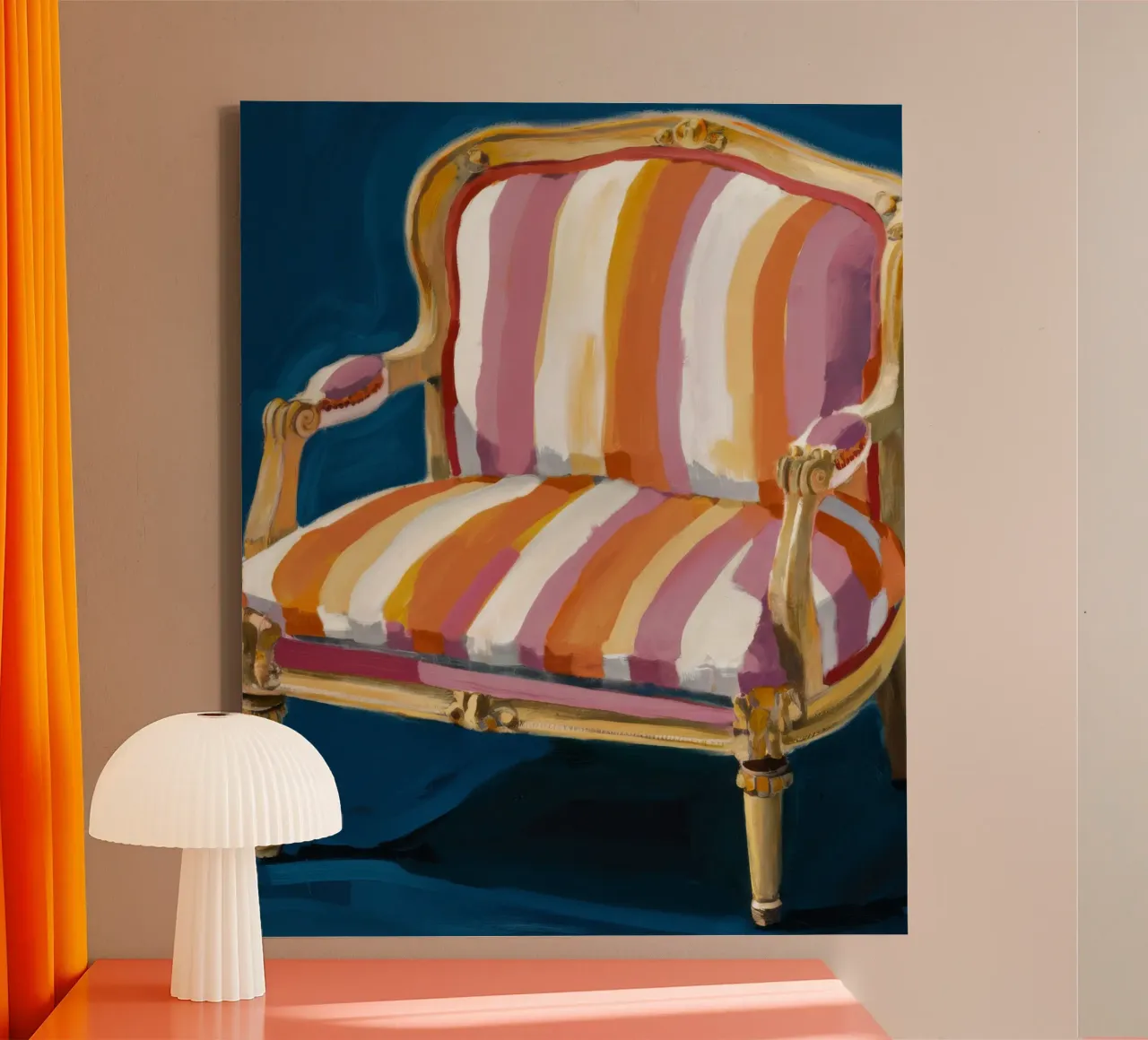 Gestreepte Bergere Elegantie canvas met Baklijst van Tiga Bersama
