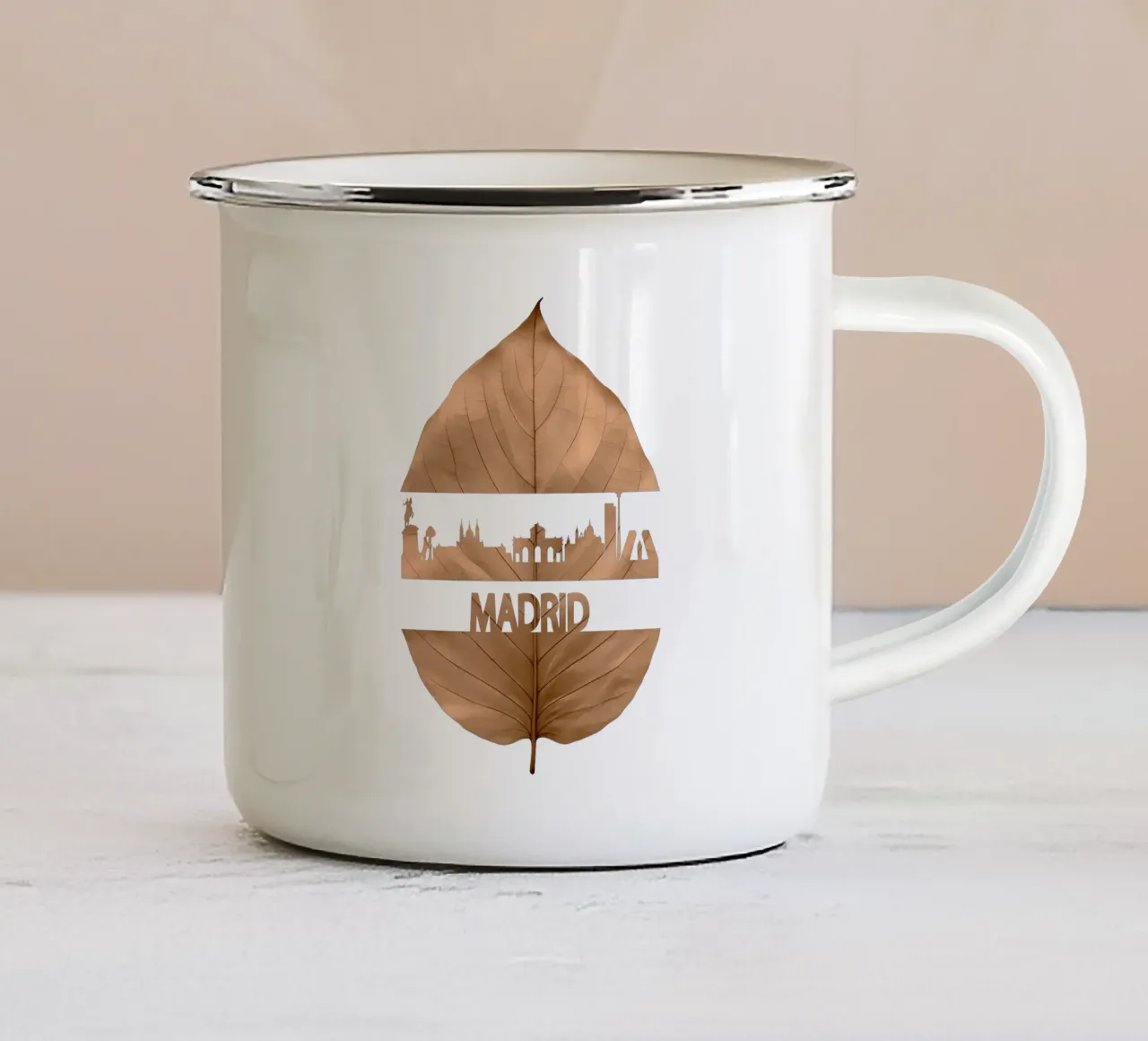 skyline della città di madrid ilustrazione di taglio della foglia tazza in smalto da kahfiza