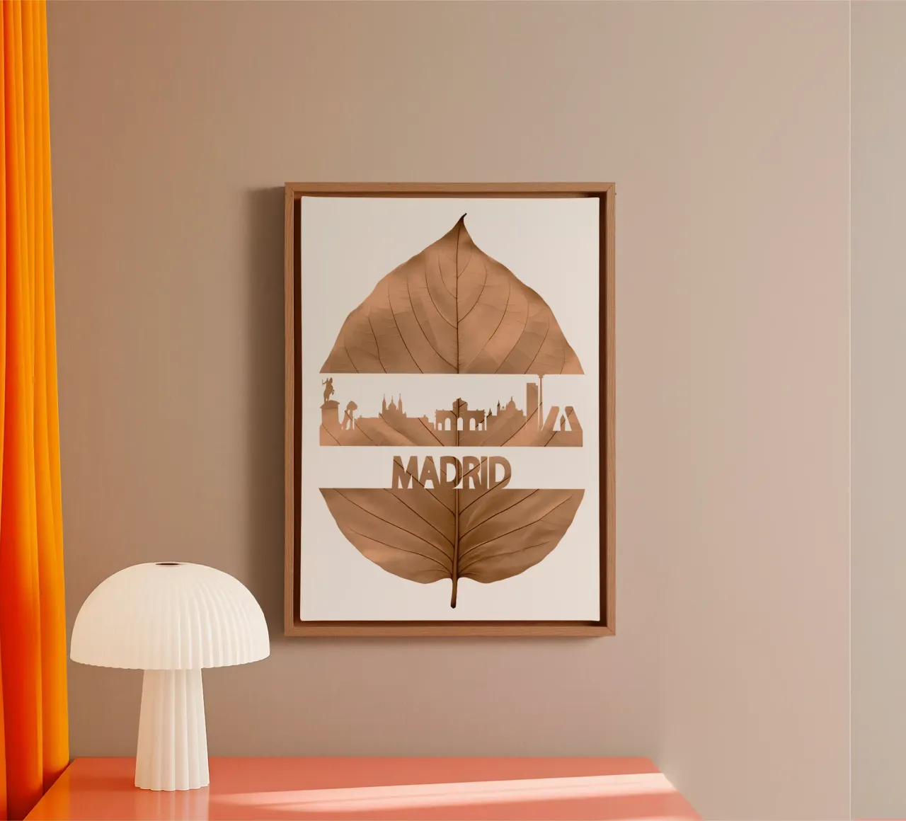 skyline della città di madrid ilustrazione di taglio della foglia tela con Cornice a cassetta da kahfiza