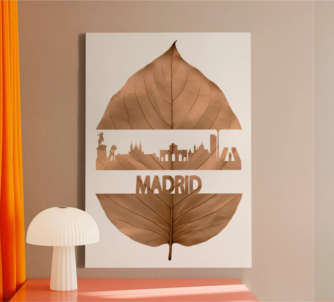 skyline della città di madrid ilustrazione di taglio della foglia tela con Cornice a cassetta da kahfiza