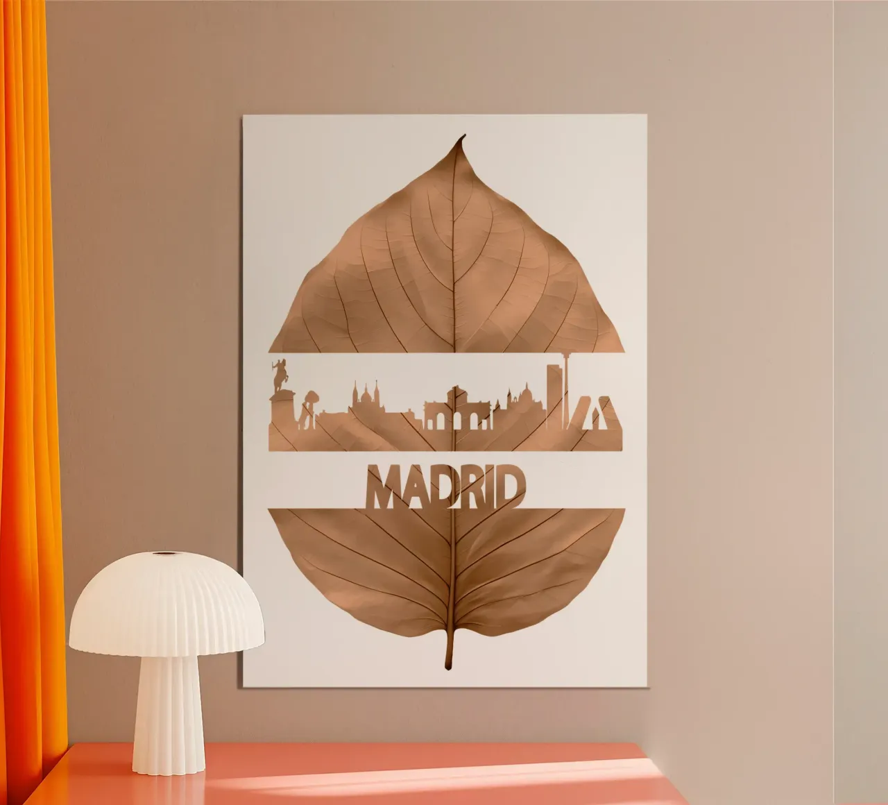skyline della città di madrid ilustrazione di taglio della foglia poster da kahfiza
