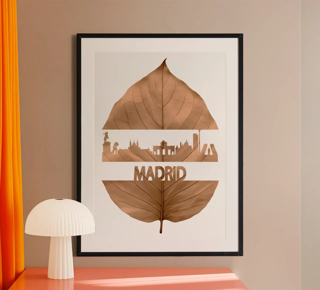 skyline della città di madrid ilustrazione di taglio della foglia poster da kahfiza