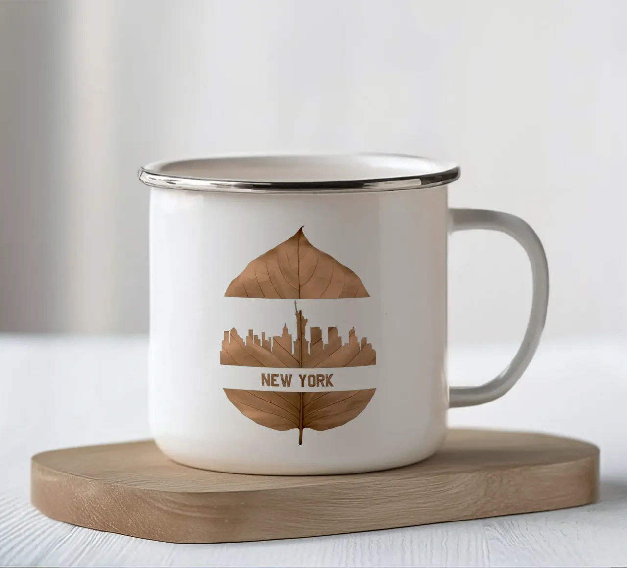illustrazione fogliare dello skyline della città di New York tazza in smalto da kahfiza