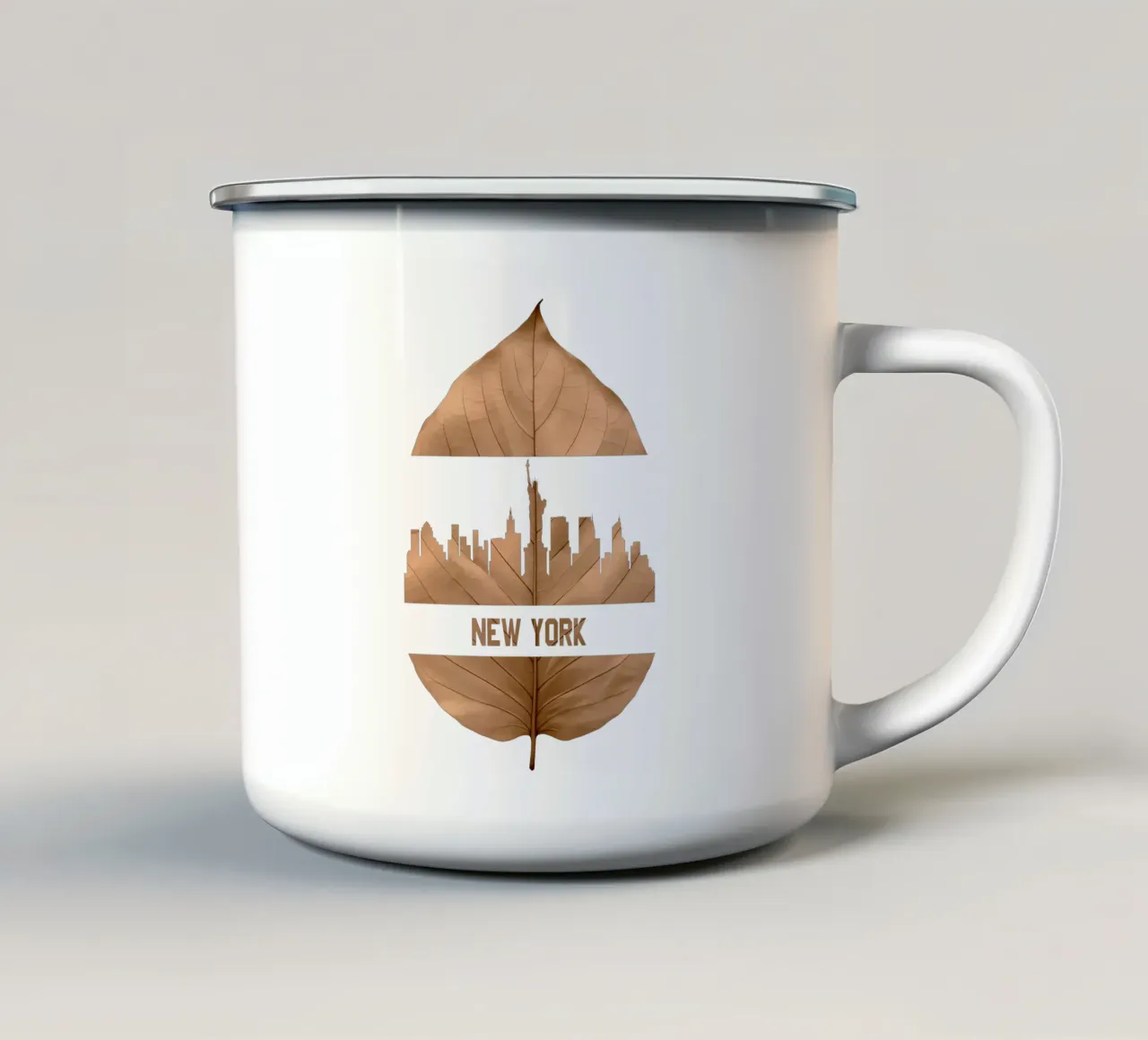 illustrazione fogliare dello skyline della città di New York tazza in smalto da kahfiza