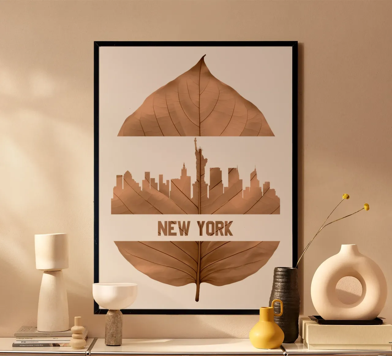 illustrazione fogliare dello skyline della città di New York carta hahnemühle da kahfiza