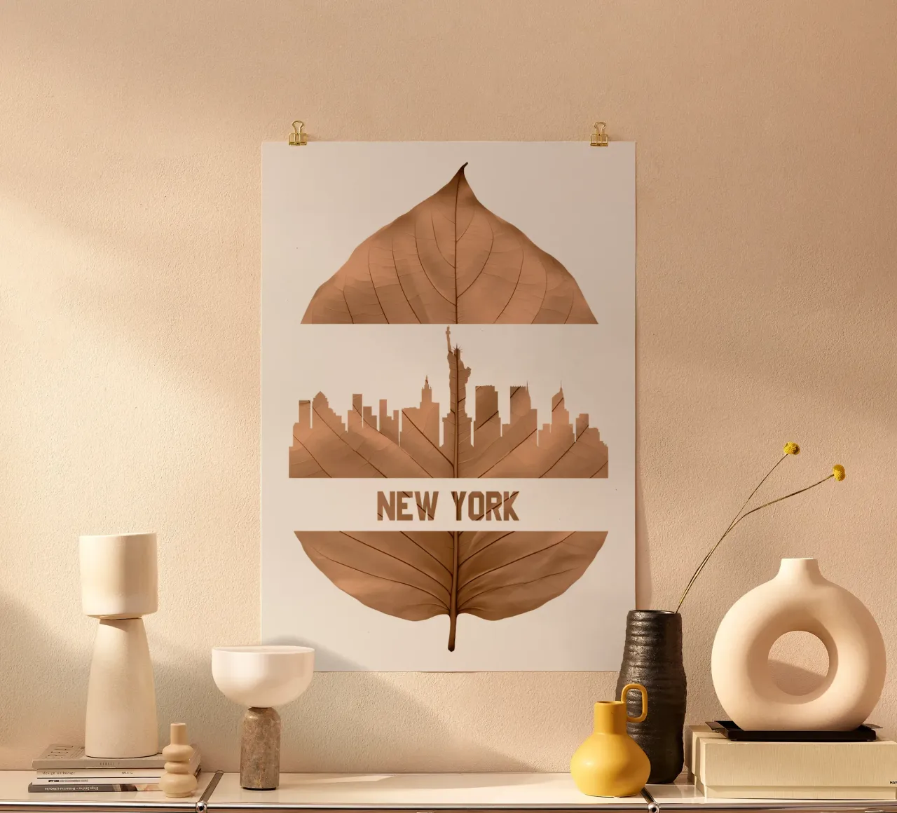 illustrazione fogliare dello skyline della città di New York carta hahnemühle da kahfiza
