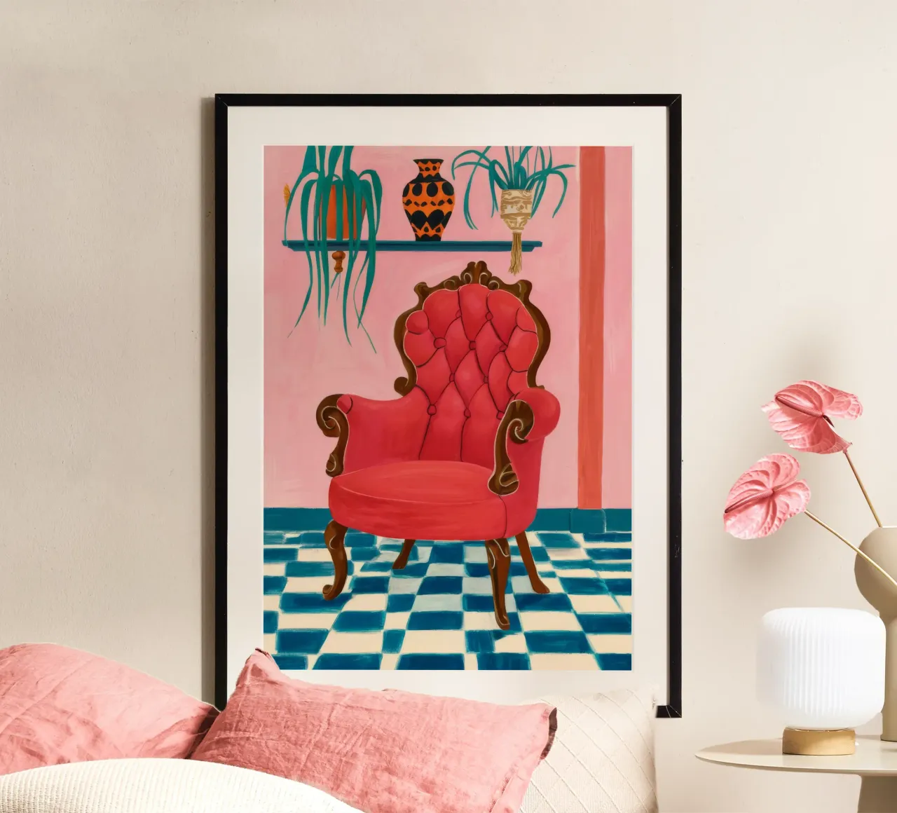 Checkered Floor Chaise Poster von Tiga Bersama