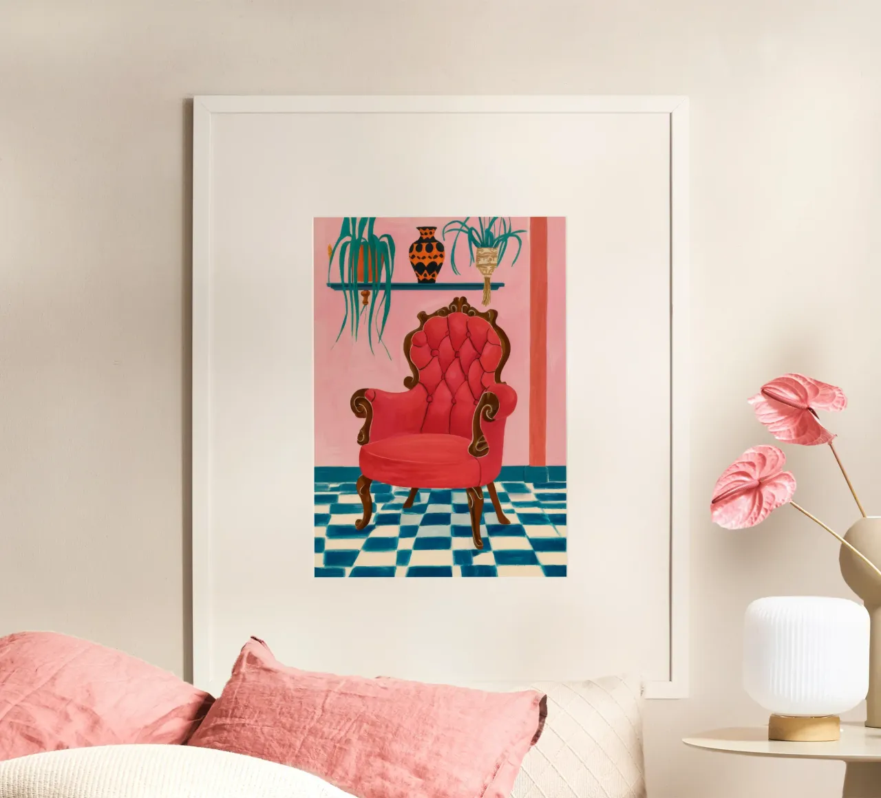 Checkered Floor Chaise Poster von Tiga Bersama