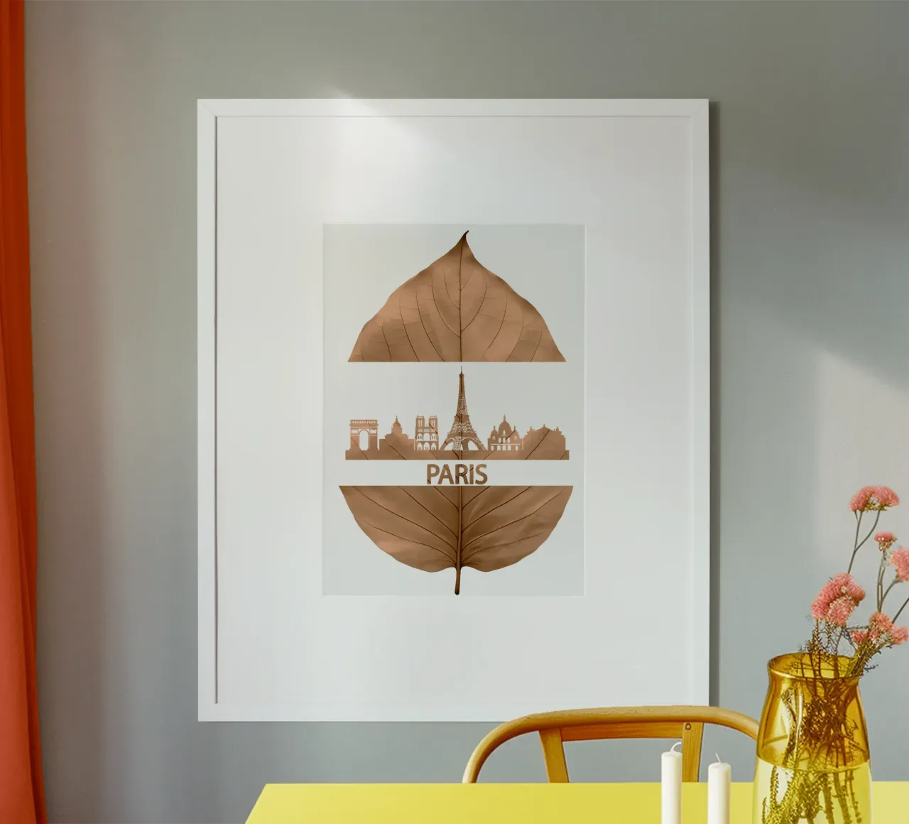 skyline della città di parigi ilustrazione di taglio delle foglie poster con telaio in plastica da kahfiza